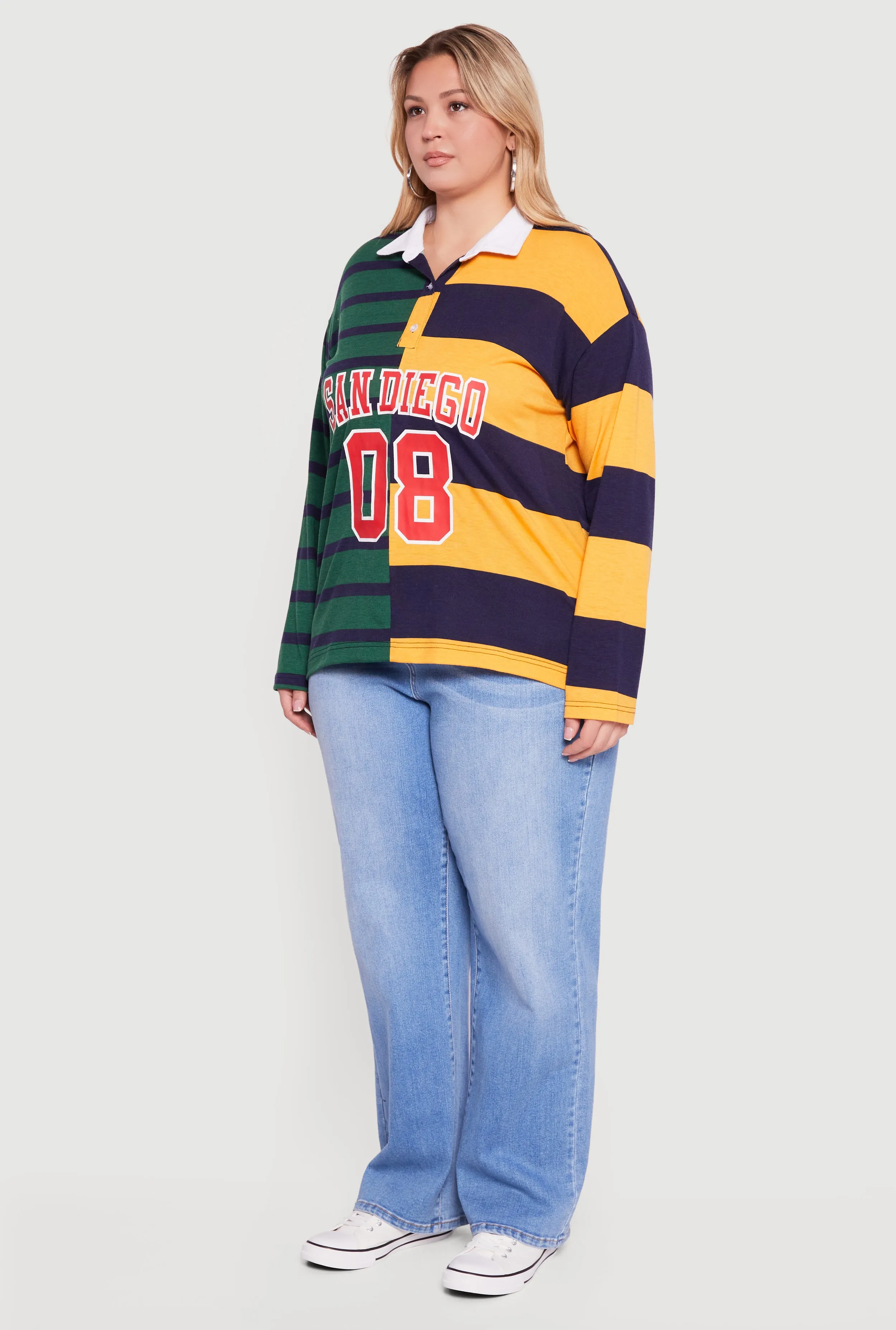 Plus Size Almost Famous Color Block Striped Graphic Polo Shirt sold by Rainbow product image thumbnail 5