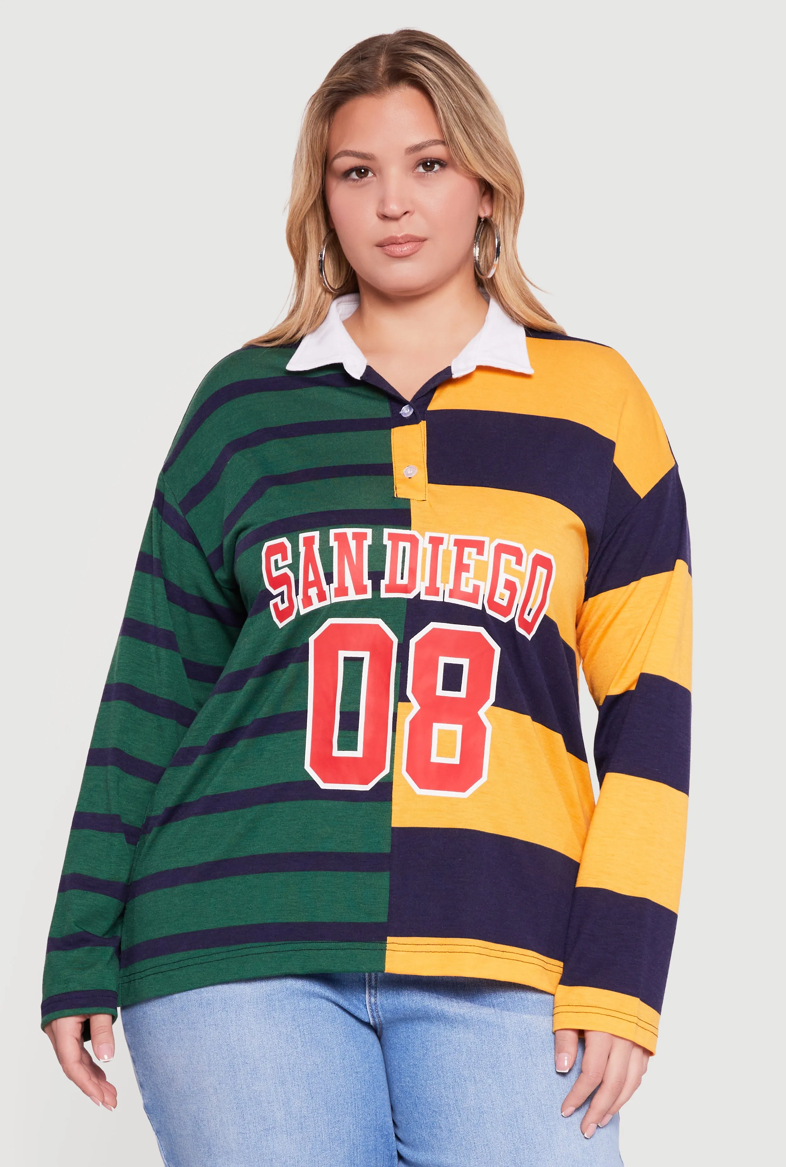 Plus Size Almost Famous Color Block Striped Graphic Polo Shirt sold by Rainbow product image thumbnail 2