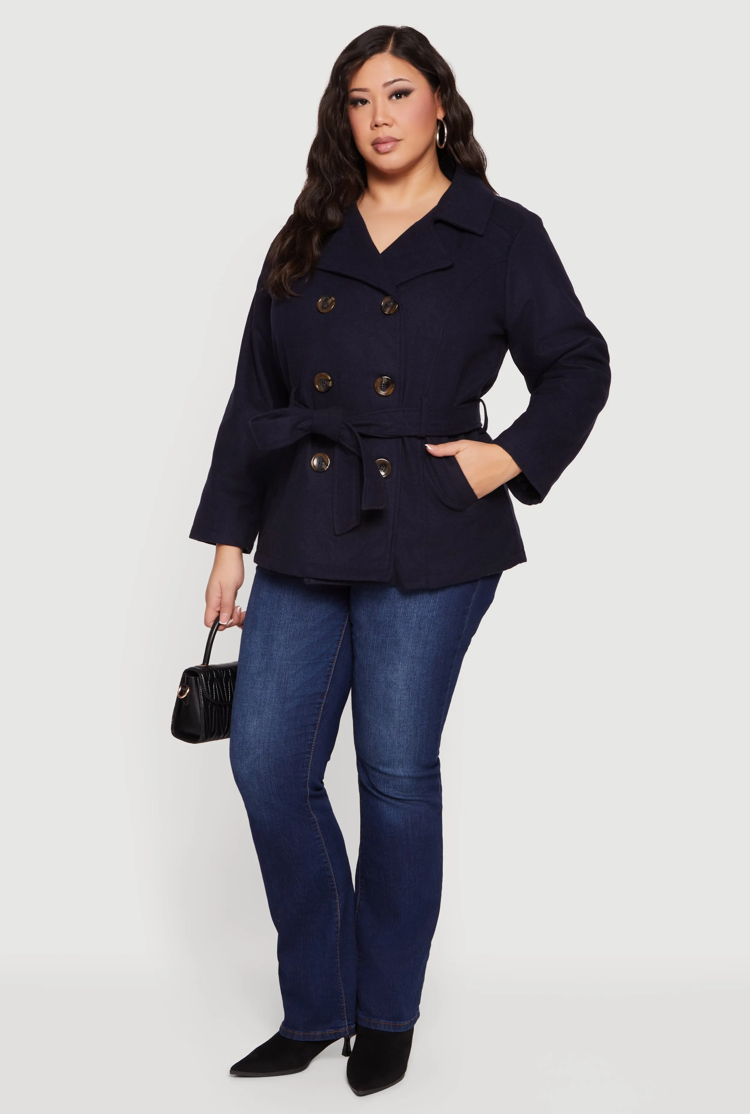 Plus Size Wool Peacoat with Tie Waist Belt sold by Rainbow
