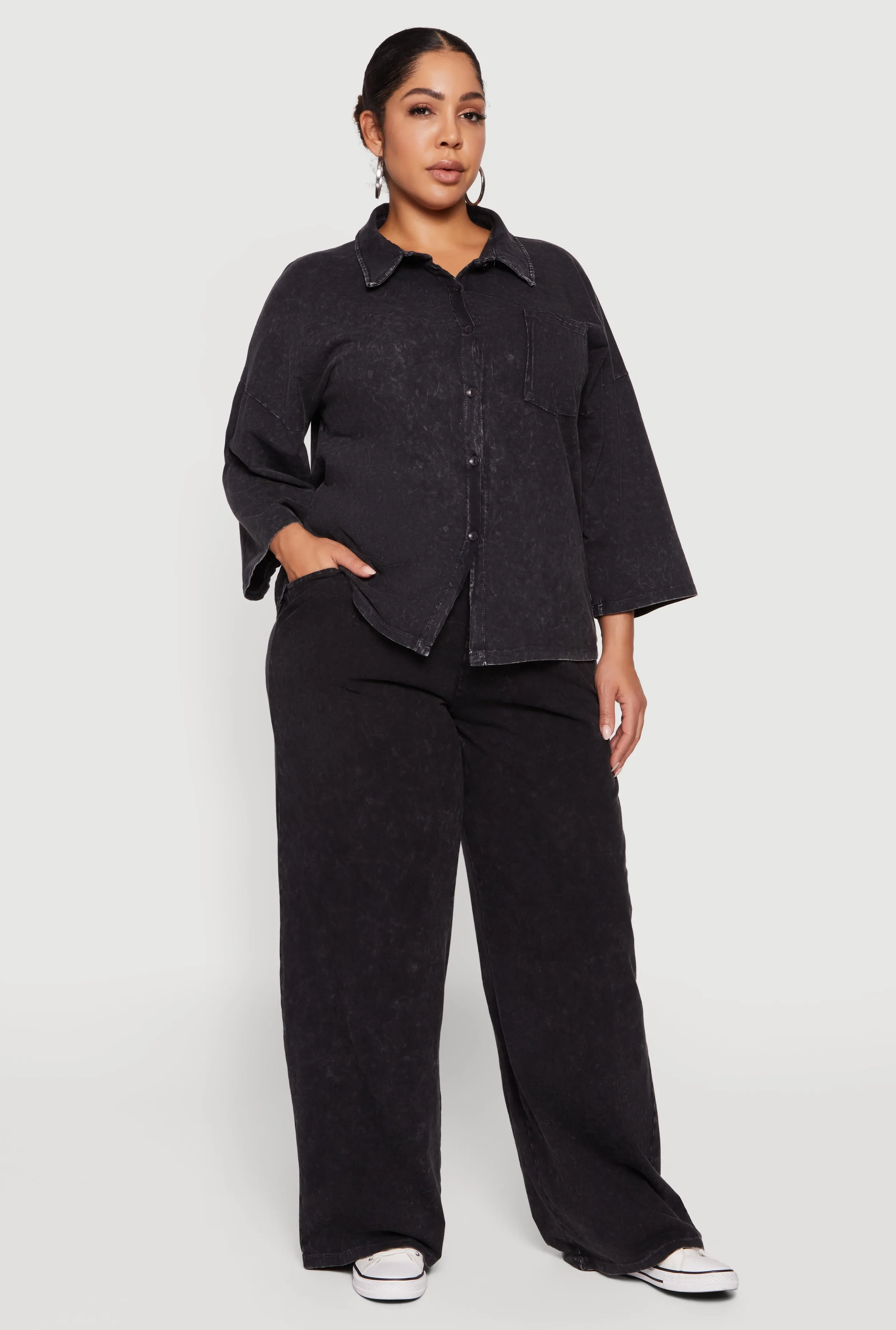 Plus Size High Waisted Acid Wash Wide Leg Pants sold by Rainbow product image thumbnail 2