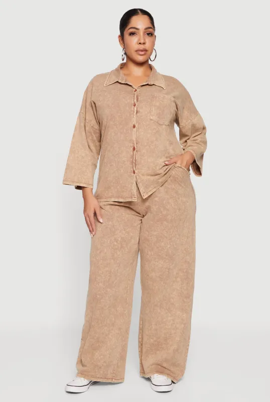 Plus Size High Waisted Acid Wash Wide Leg Pants sold by Rainbow