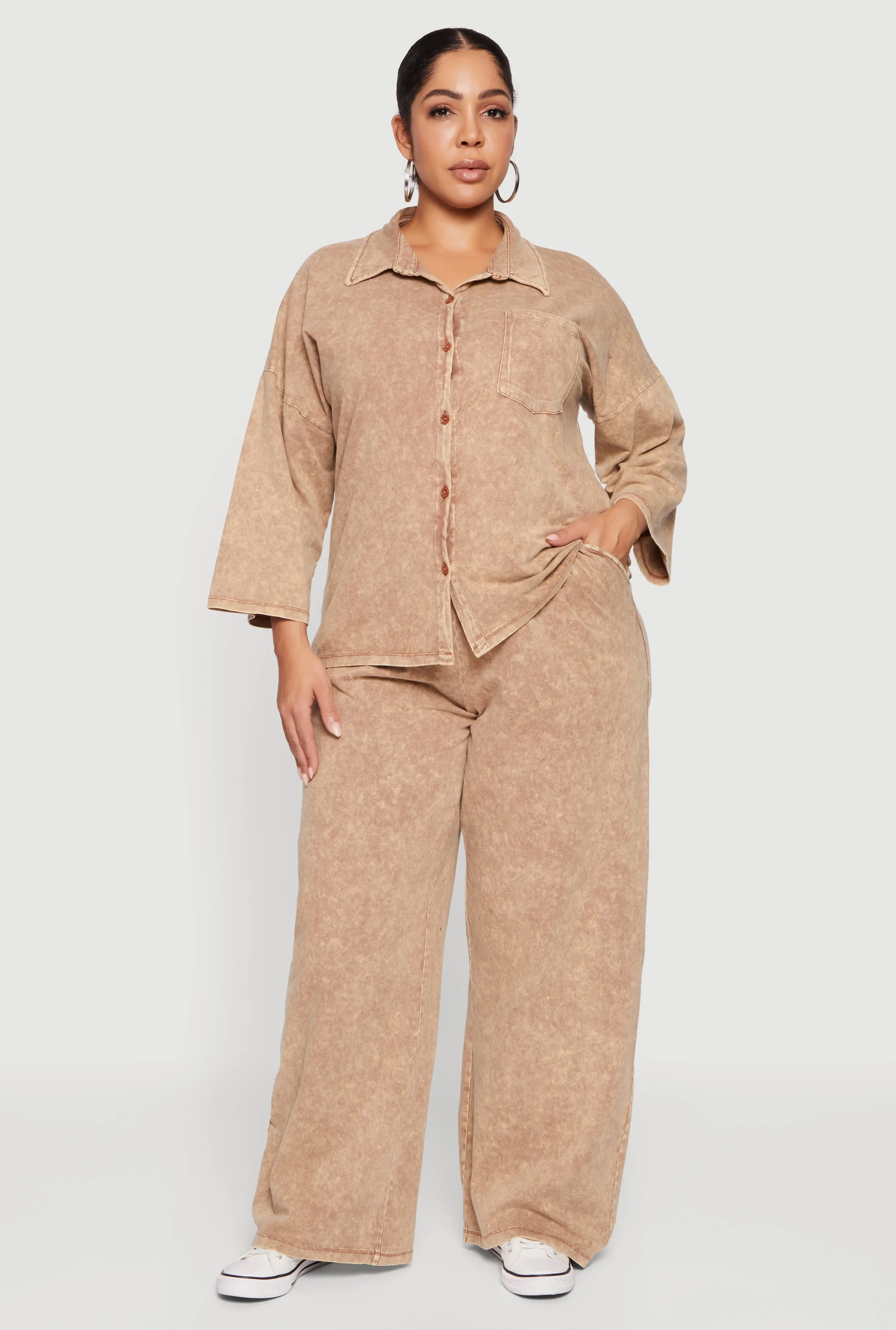 Plus Size High Waisted Acid Wash Wide Leg Pants sold by Rainbow