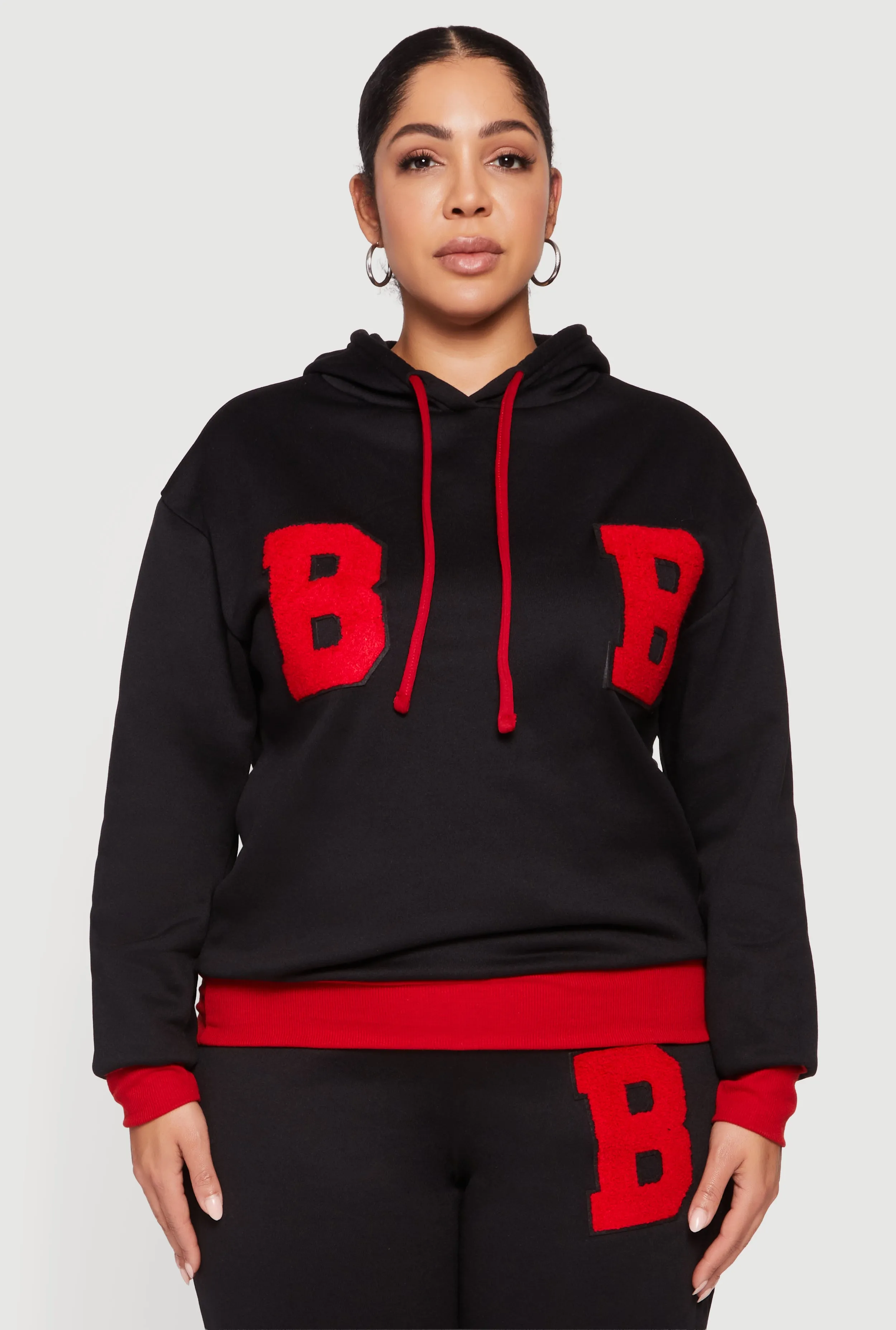 Plus Size Chenille B Initial Patch Graphic Sweatshirt sold by Rainbow