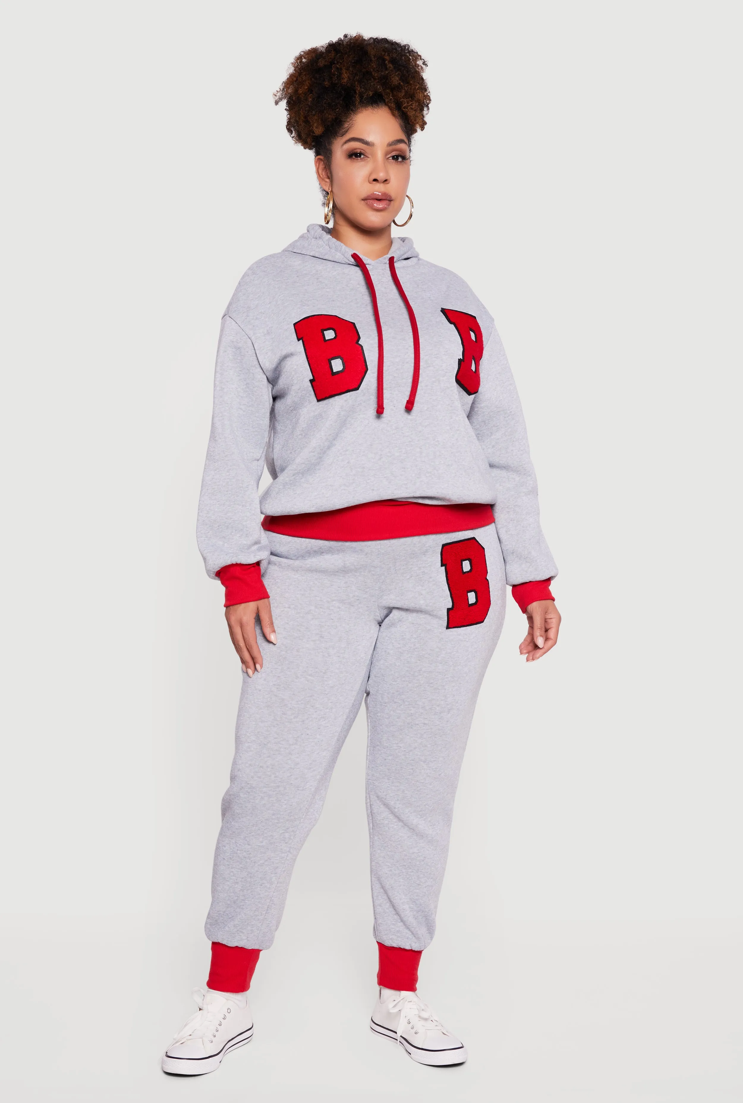 Plus Size Chenille B Initial Patch Graphic Joggers sold by Rainbow