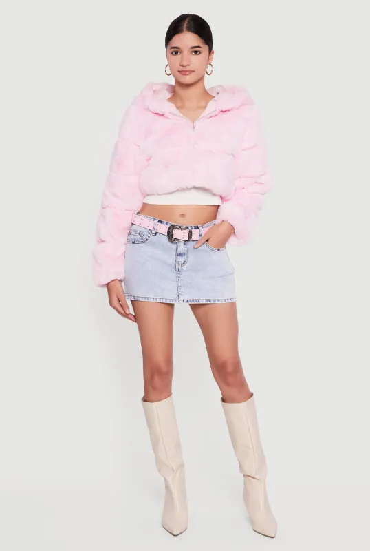 Faux Fur Cropped Hooded Jacket sold by Rainbow