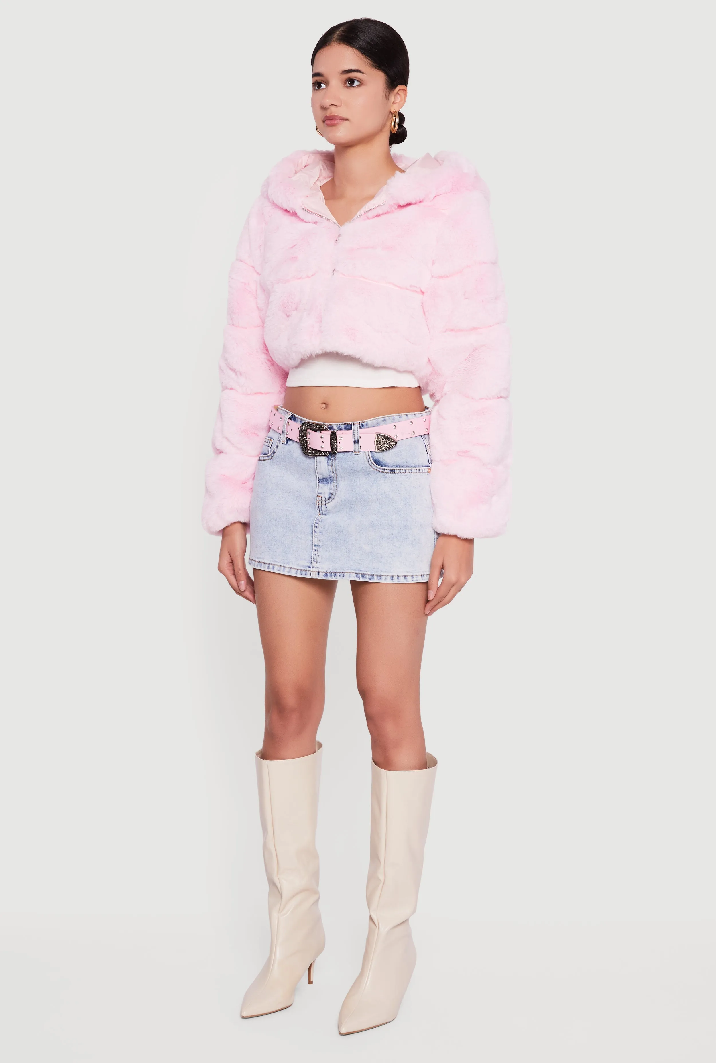 Faux Fur Cropped Hooded Jacket sold by Rainbow product image thumbnail 5