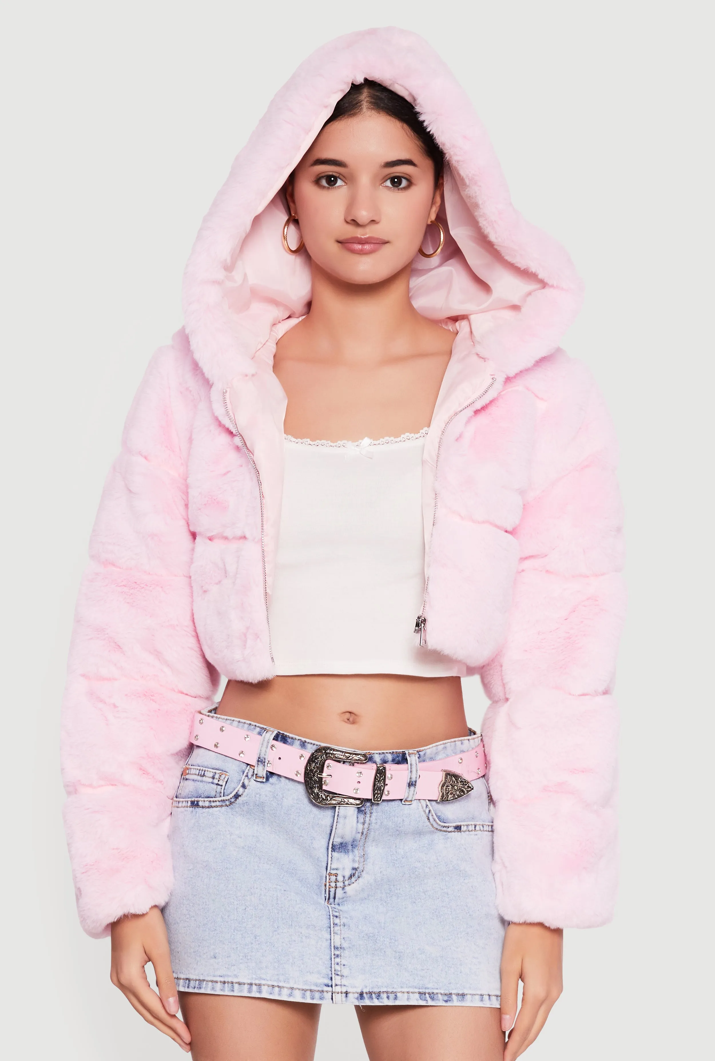 Faux Fur Cropped Hooded Jacket sold by Rainbow product image thumbnail 2