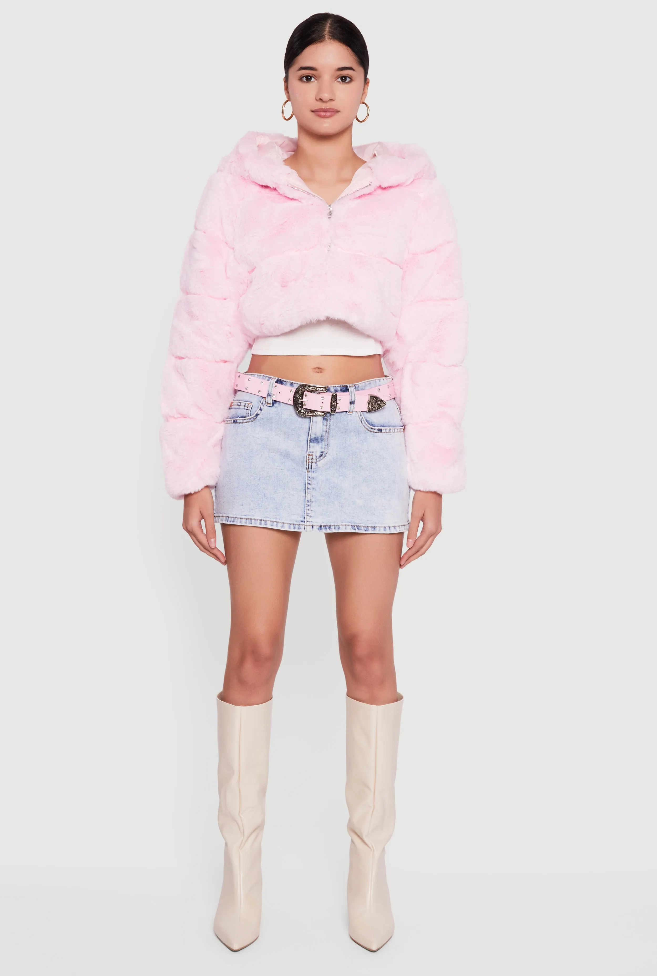 Faux Fur Cropped Hooded Jacket sold by Rainbow product image thumbnail 3