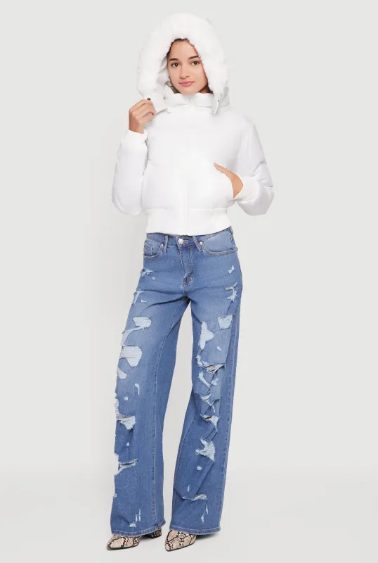 Puffer Jacket with Removable Faux Fur Hood sold by Rainbow