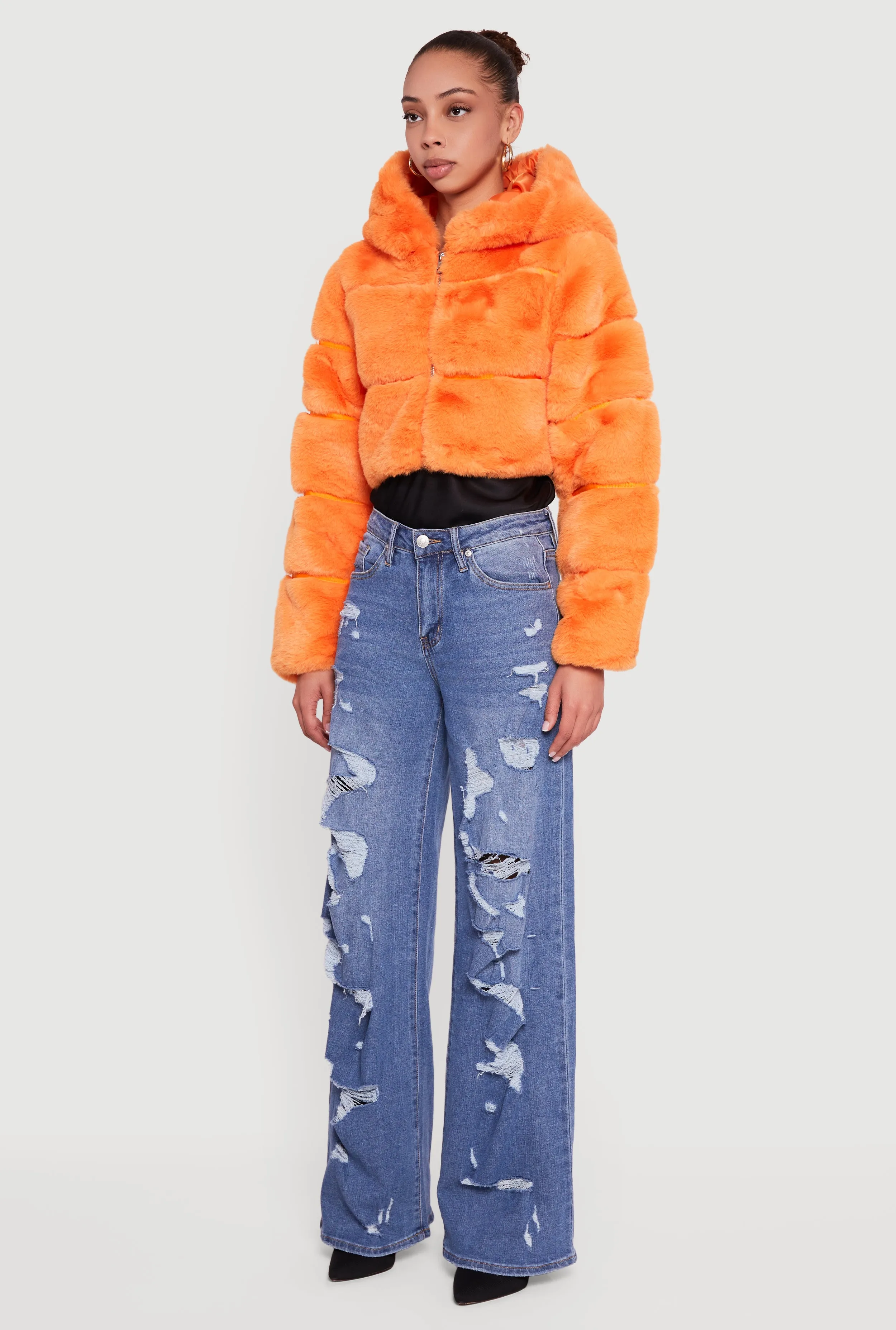 Faux Fur Cropped Hooded Jacket sold by Rainbow product image thumbnail 5