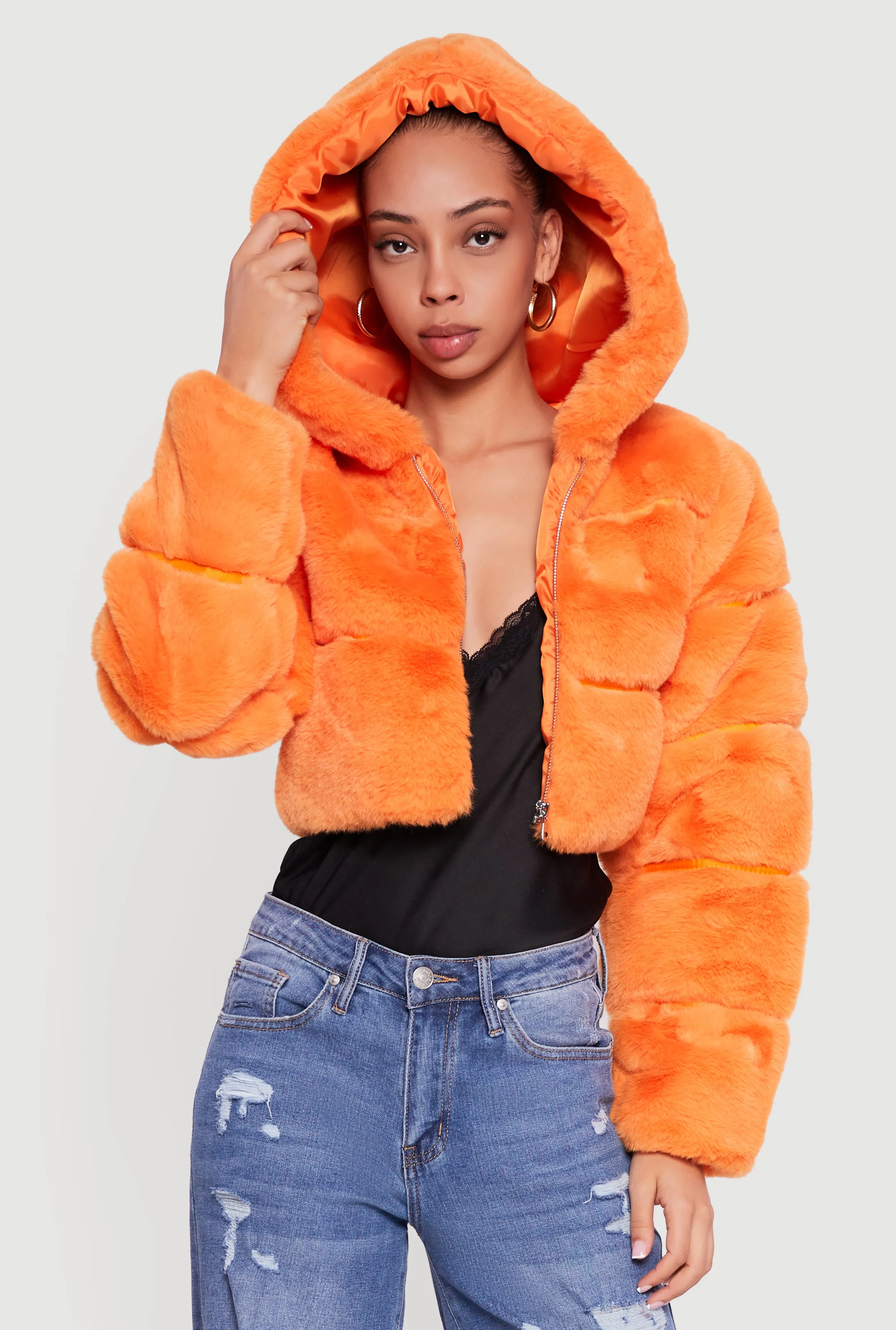 Faux Fur Cropped Hooded Jacket sold by Rainbow product image thumbnail 2