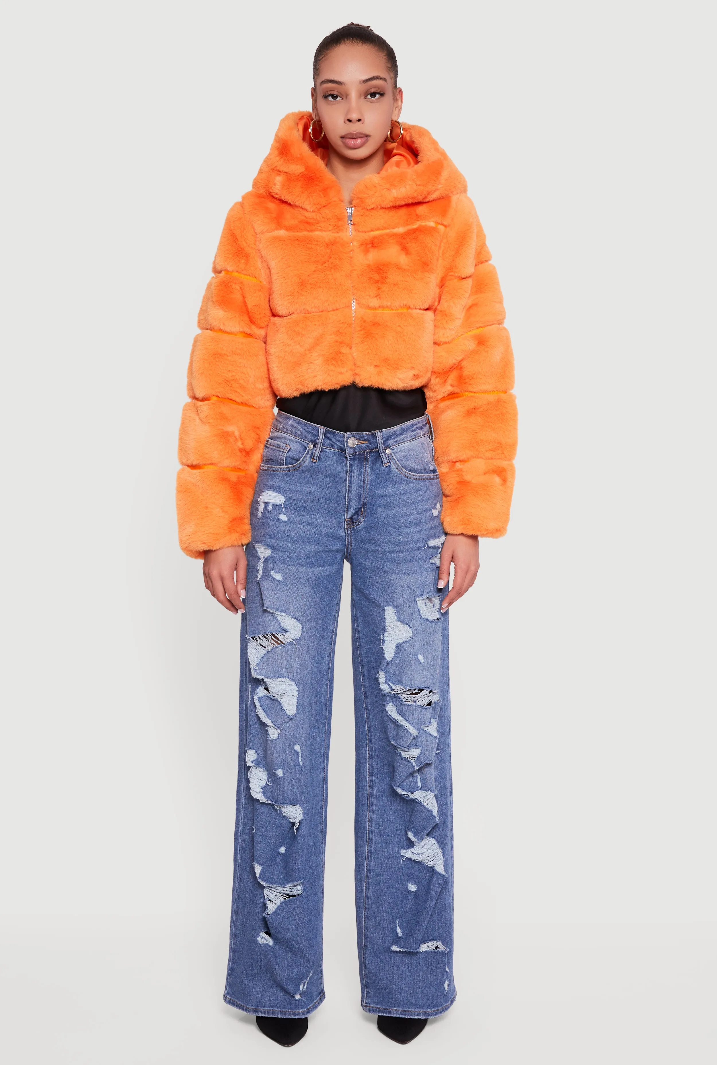 Faux Fur Cropped Hooded Jacket sold by Rainbow product image thumbnail 3