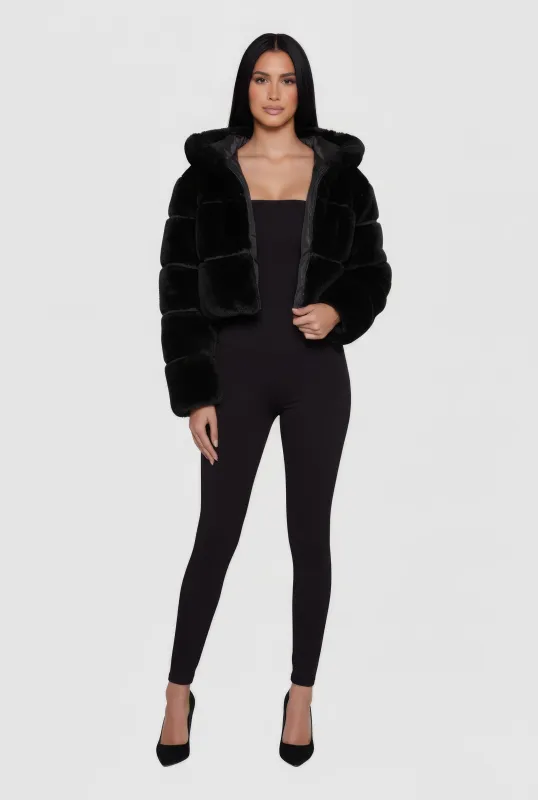 Faux Fur Cropped Hooded Jacket sold by Rainbow