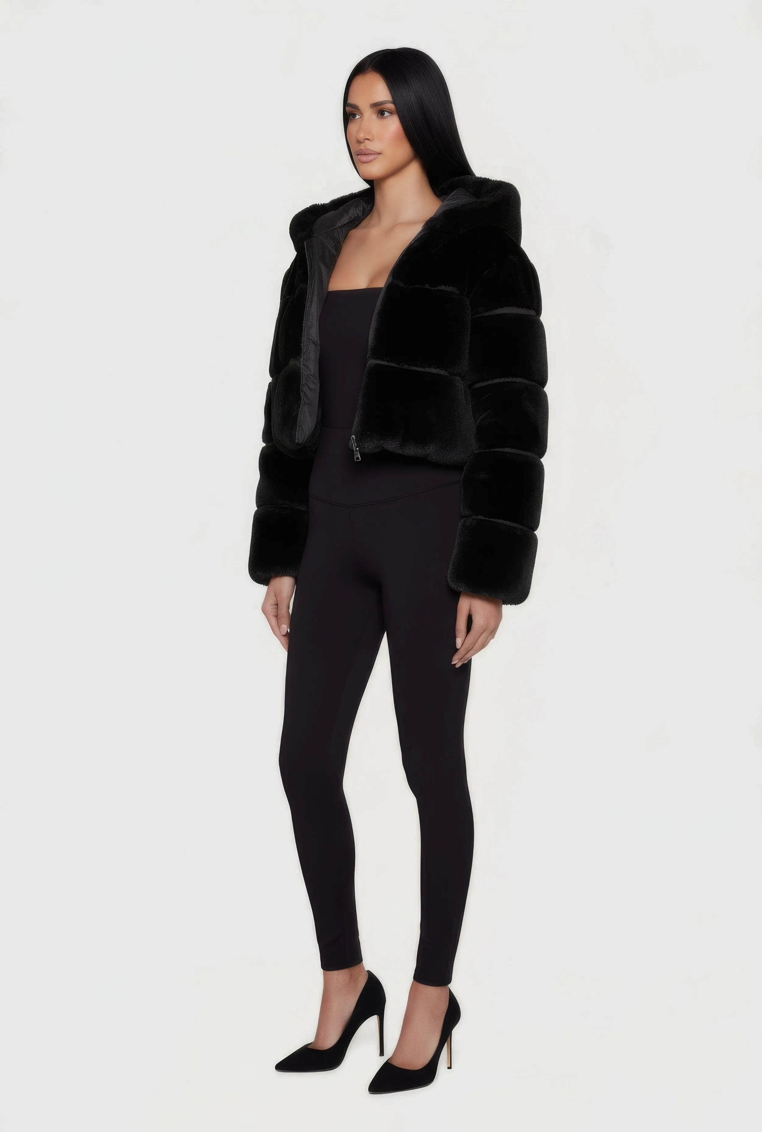 Faux Fur Cropped Hooded Jacket sold by Rainbow product image thumbnail 5