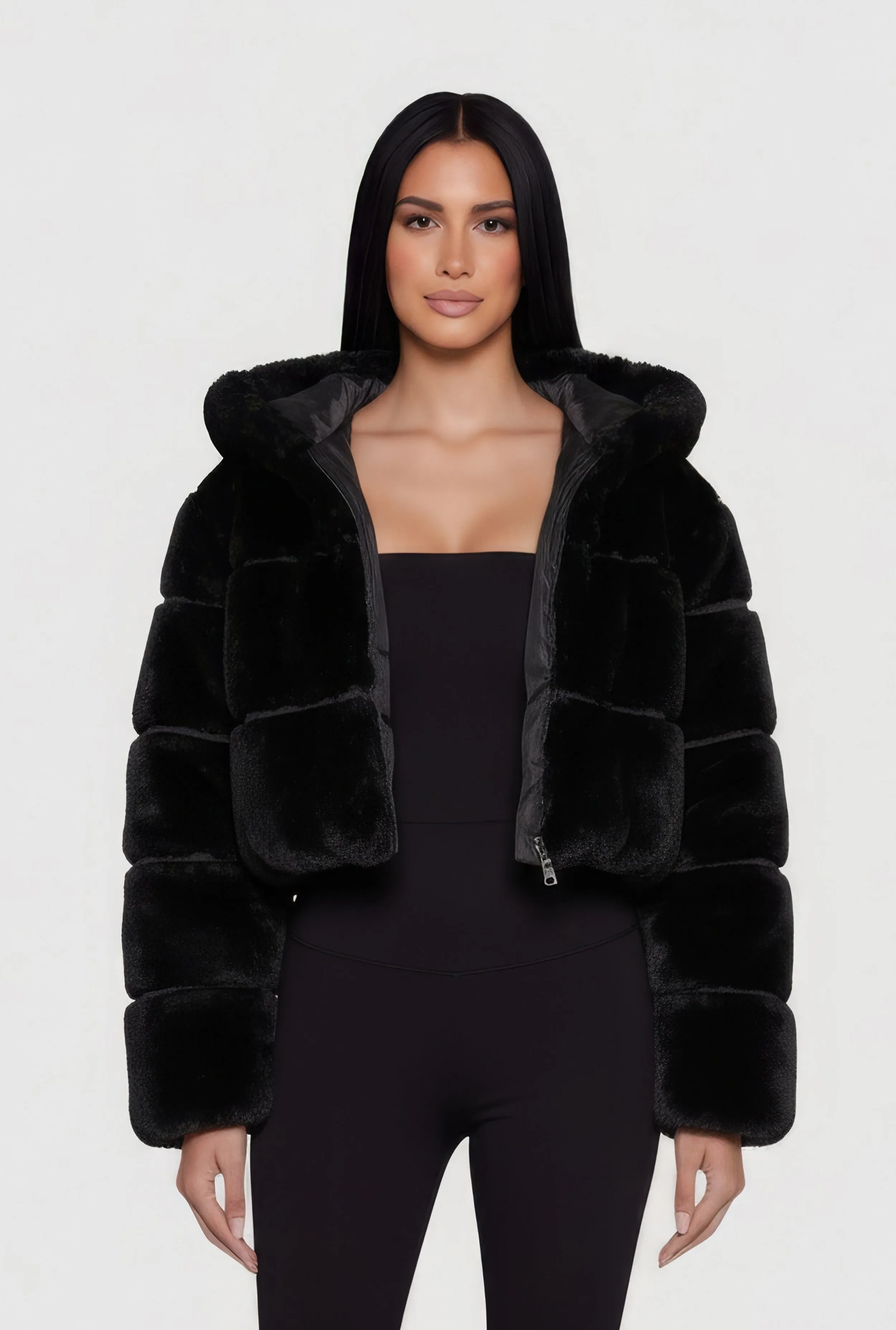 Faux Fur Cropped Hooded Jacket sold by Rainbow product image thumbnail 2