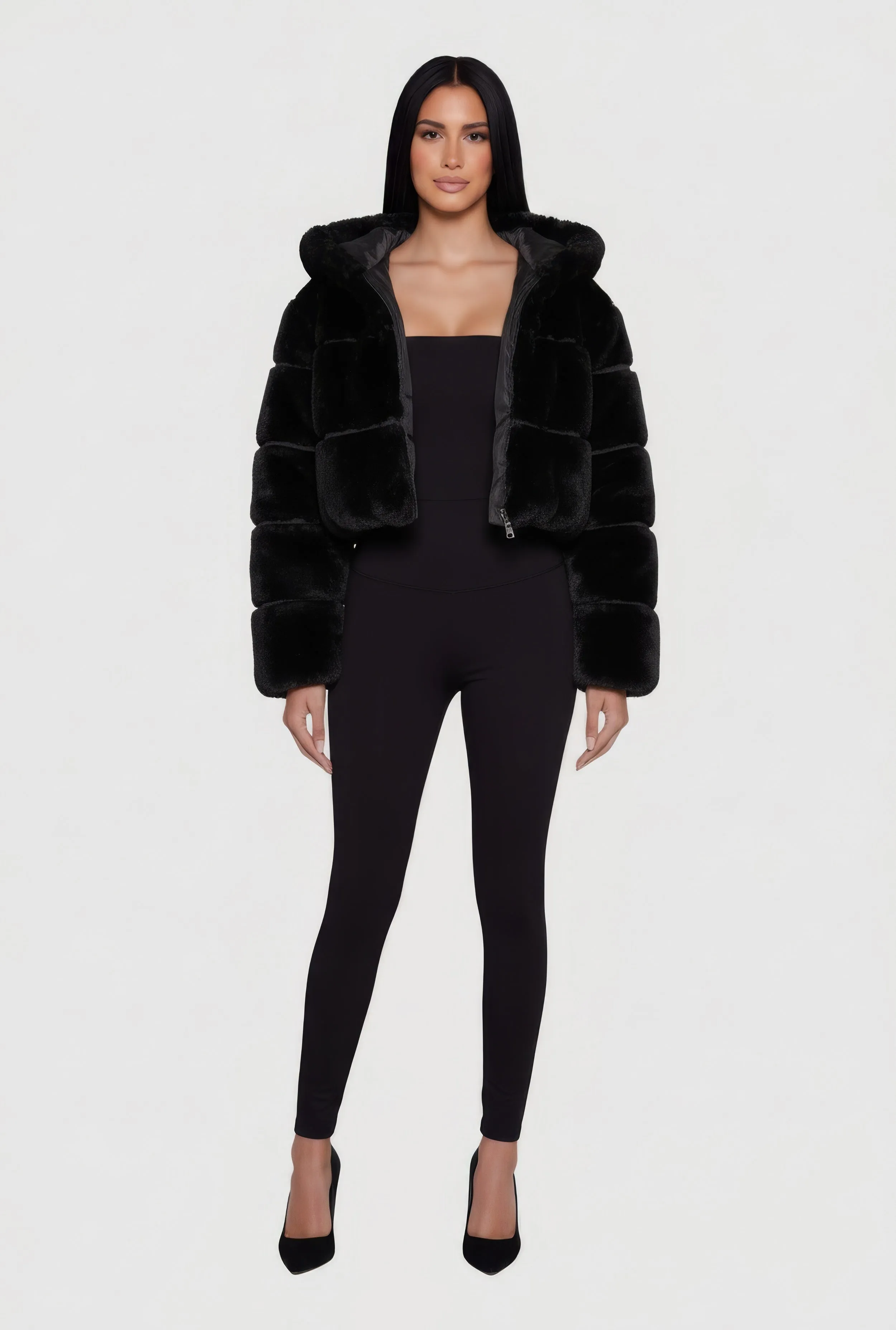 Faux Fur Cropped Hooded Jacket sold by Rainbow product image thumbnail 3