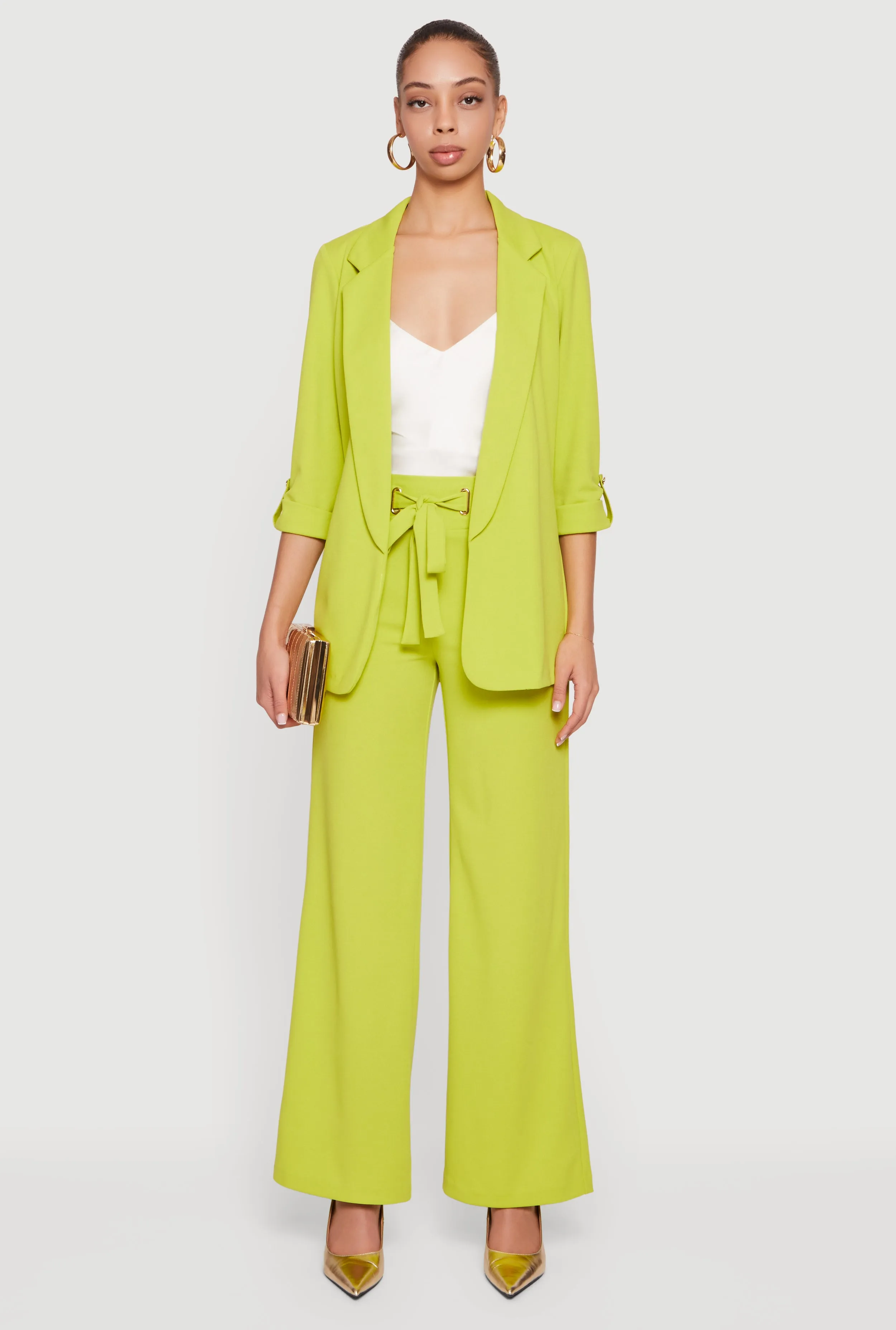 Crepe Knit Drawstring Detail Wide Leg Pants sold by Rainbow