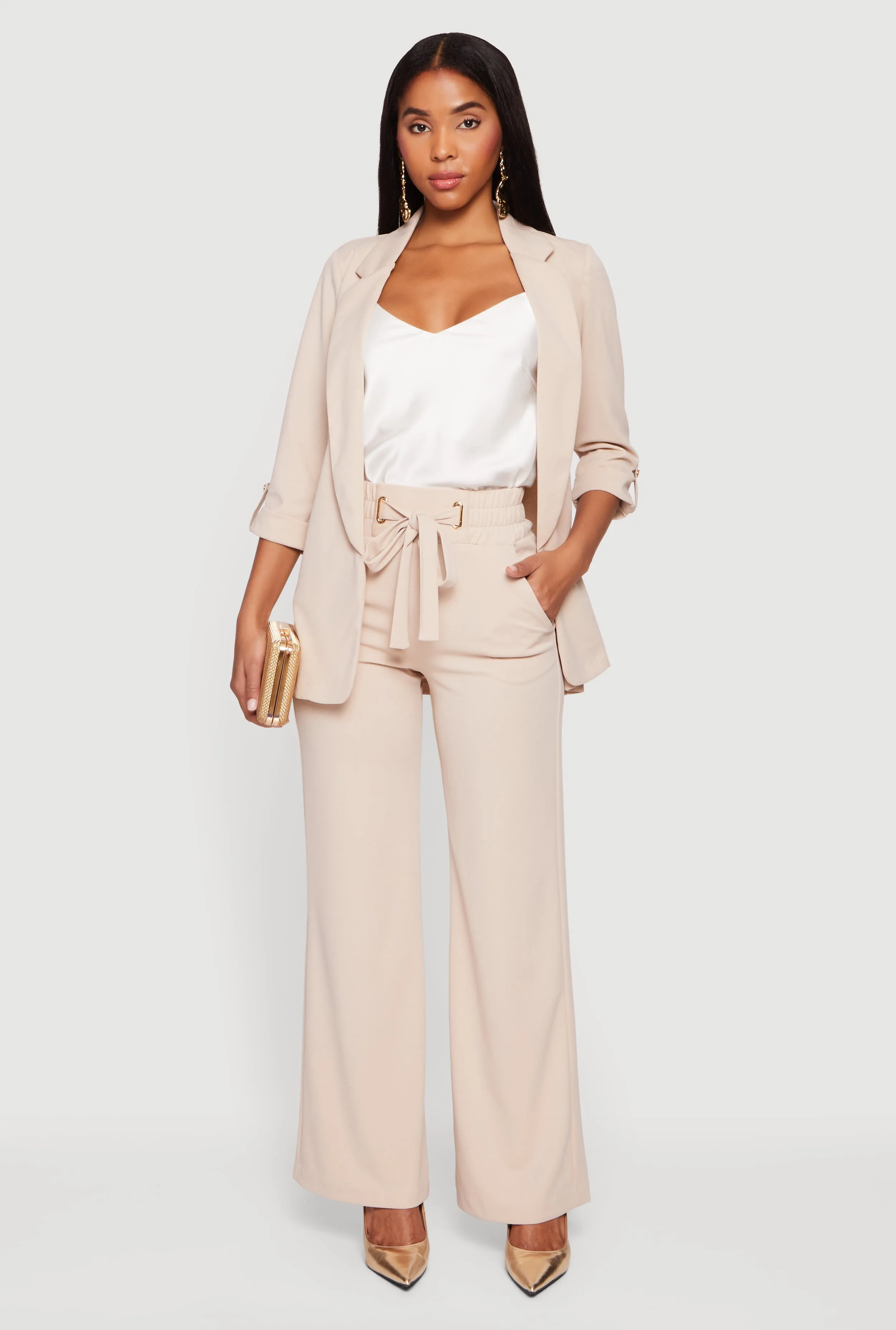 Crepe Knit Drawstring Detail Wide Leg Pants sold by Rainbow