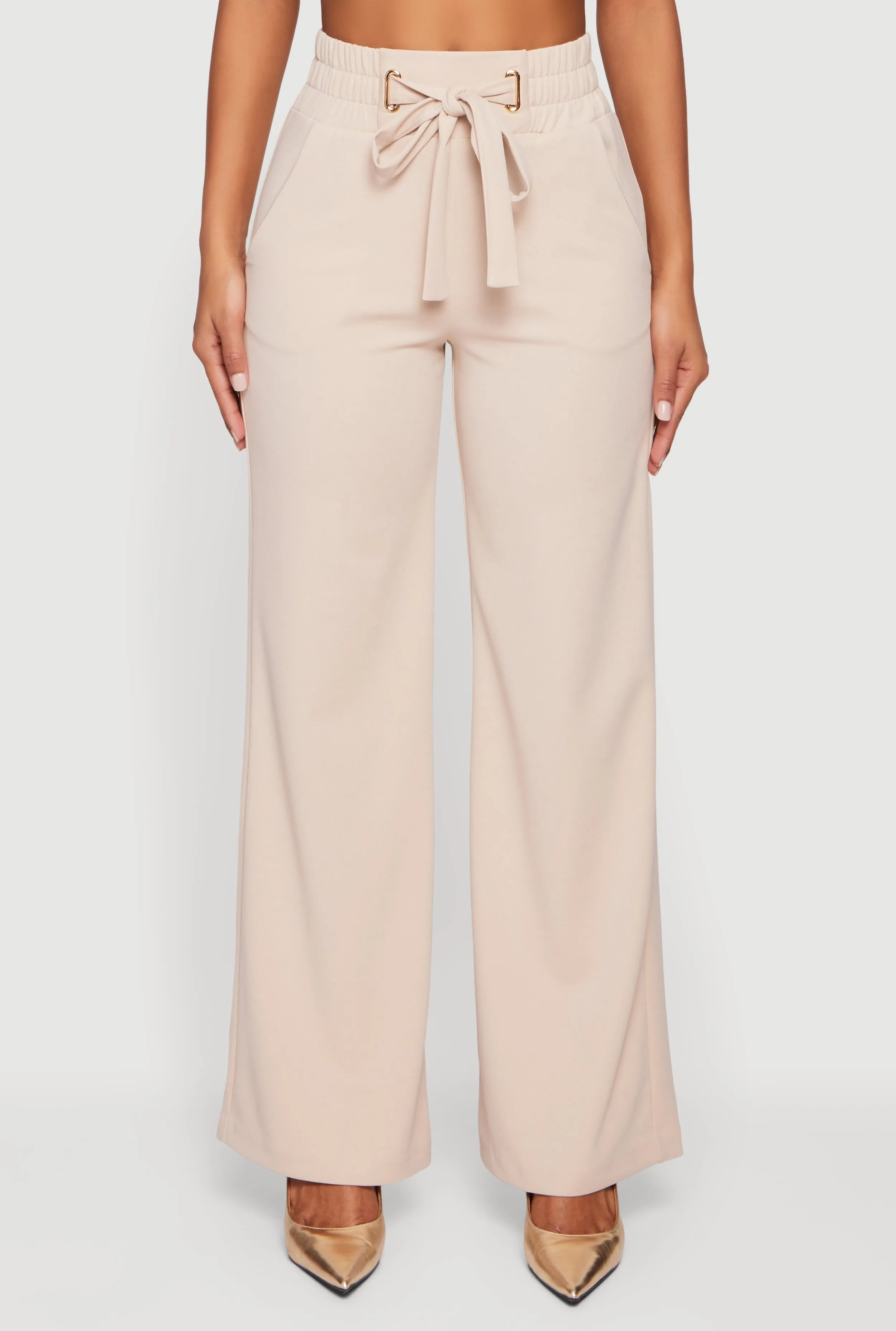 Crepe Knit Drawstring Detail Wide Leg Pants sold by Rainbow product image thumbnail 3