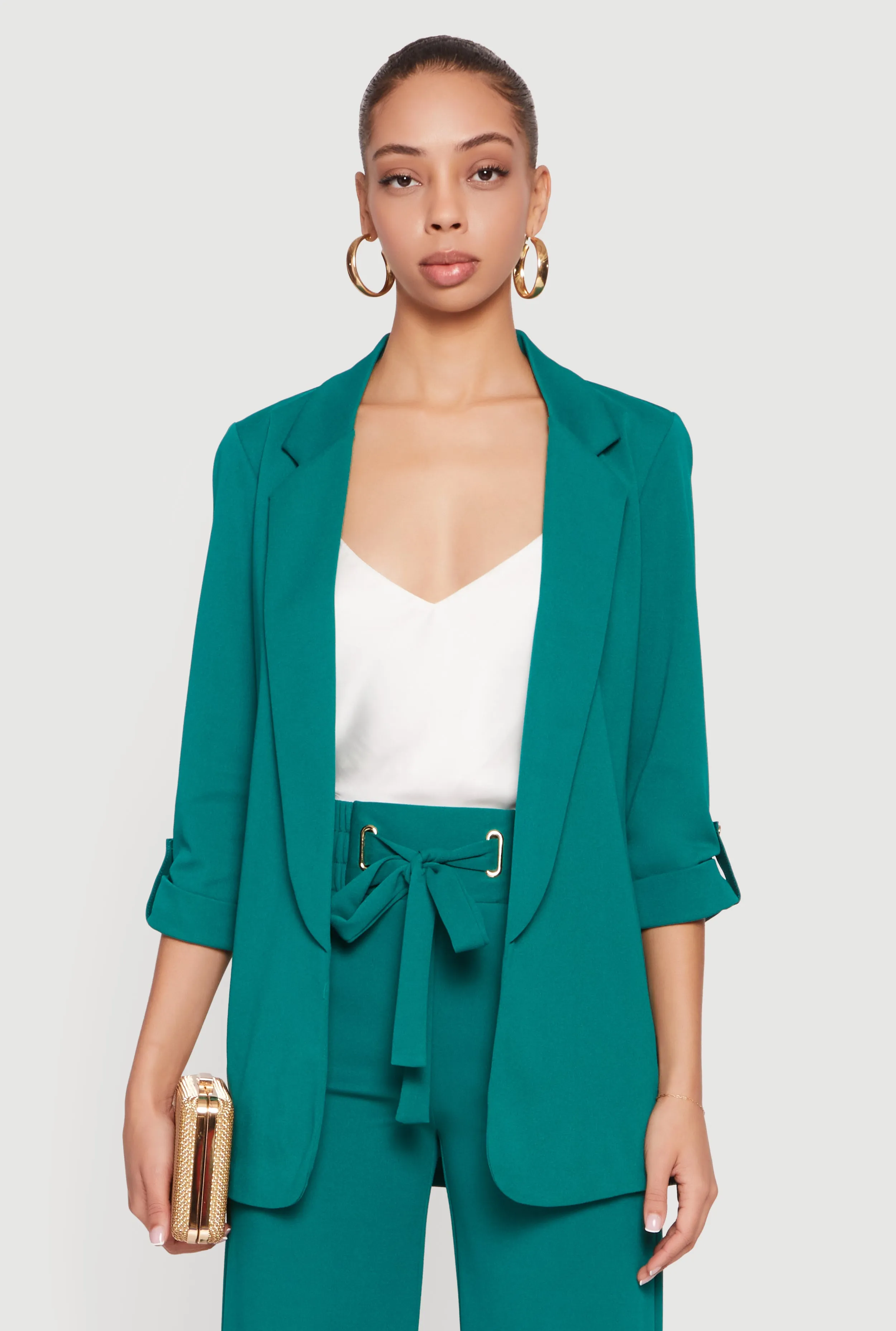 Crepe Knit Tabbed Sleeve Blazer sold by Rainbow