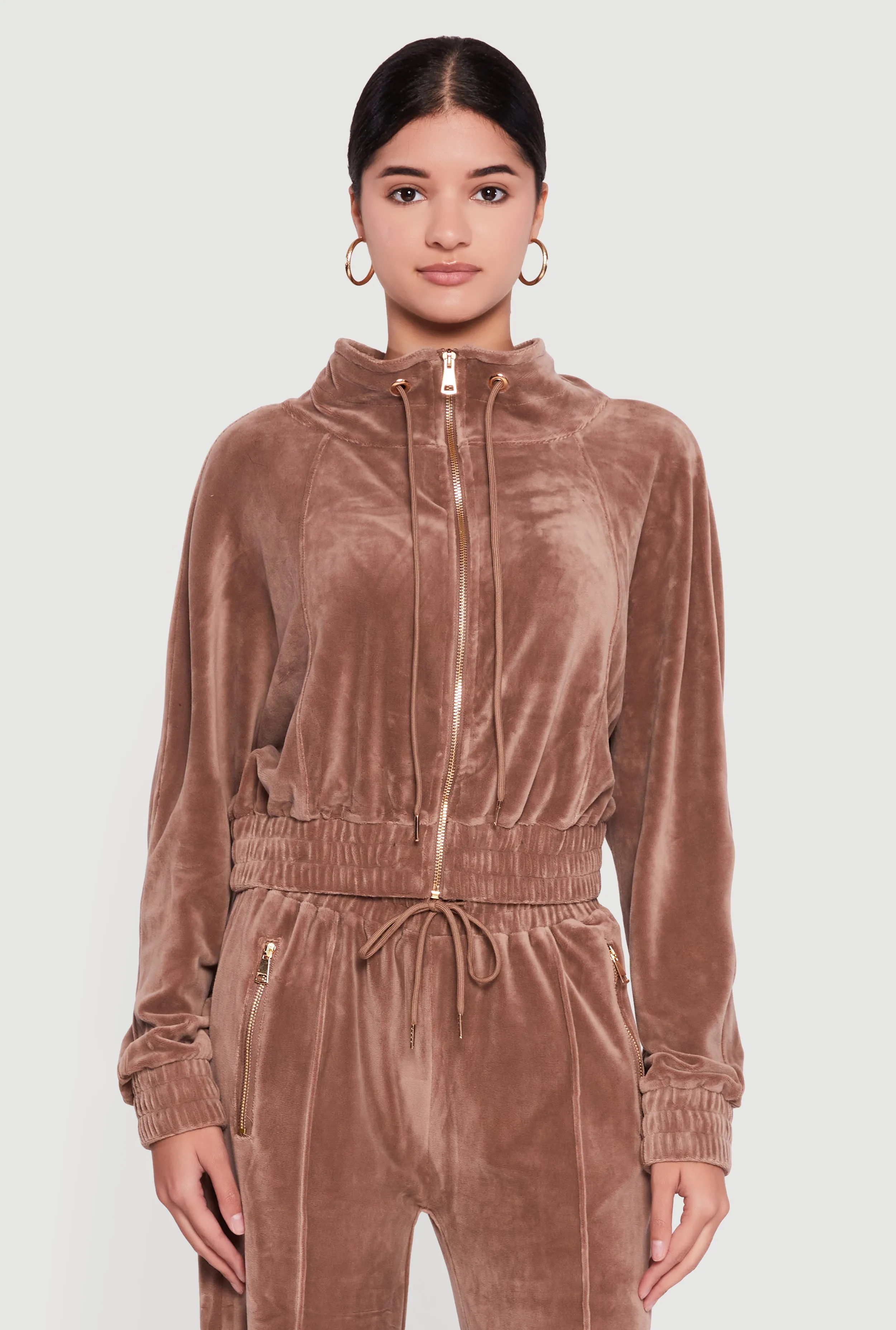 Velour Drawstring Mock Neck Sweatshirt sold by Rainbow