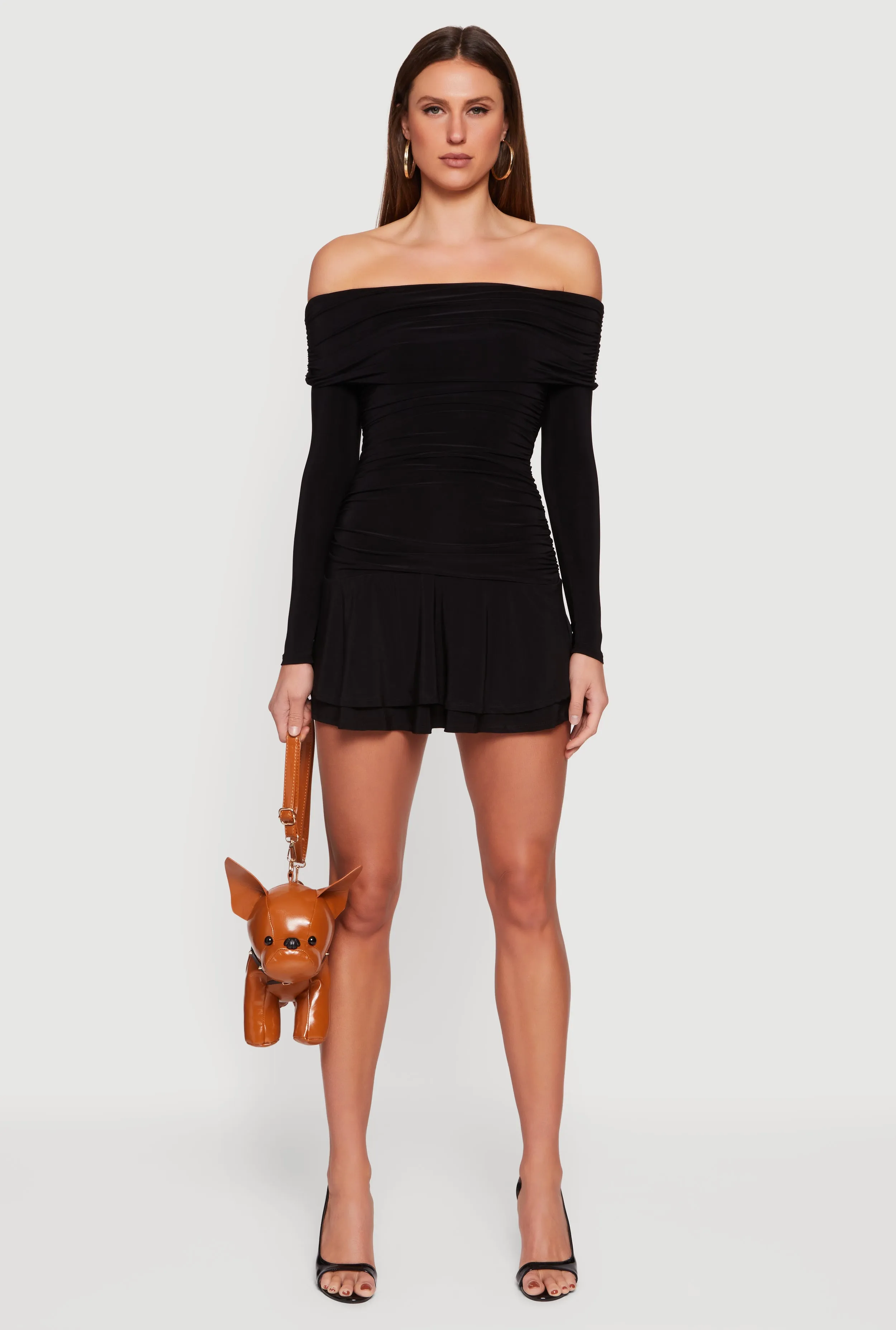 Ruched Fold Over Off the Shoulder Tiered Skater Dress sold by Rainbow product image thumbnail 2