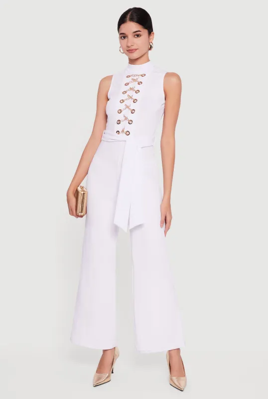 Chain Lace Up Crepe Knit Flare Leg Jumpsuit sold by Rainbow