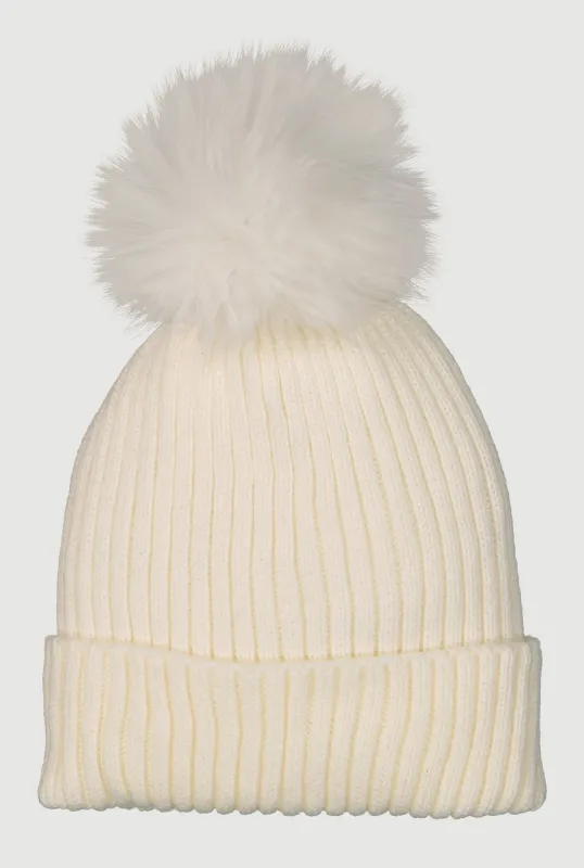 Trendy Faux Fur Pom Pom Detail Ribbed Knit Beanie sold by Rainbow