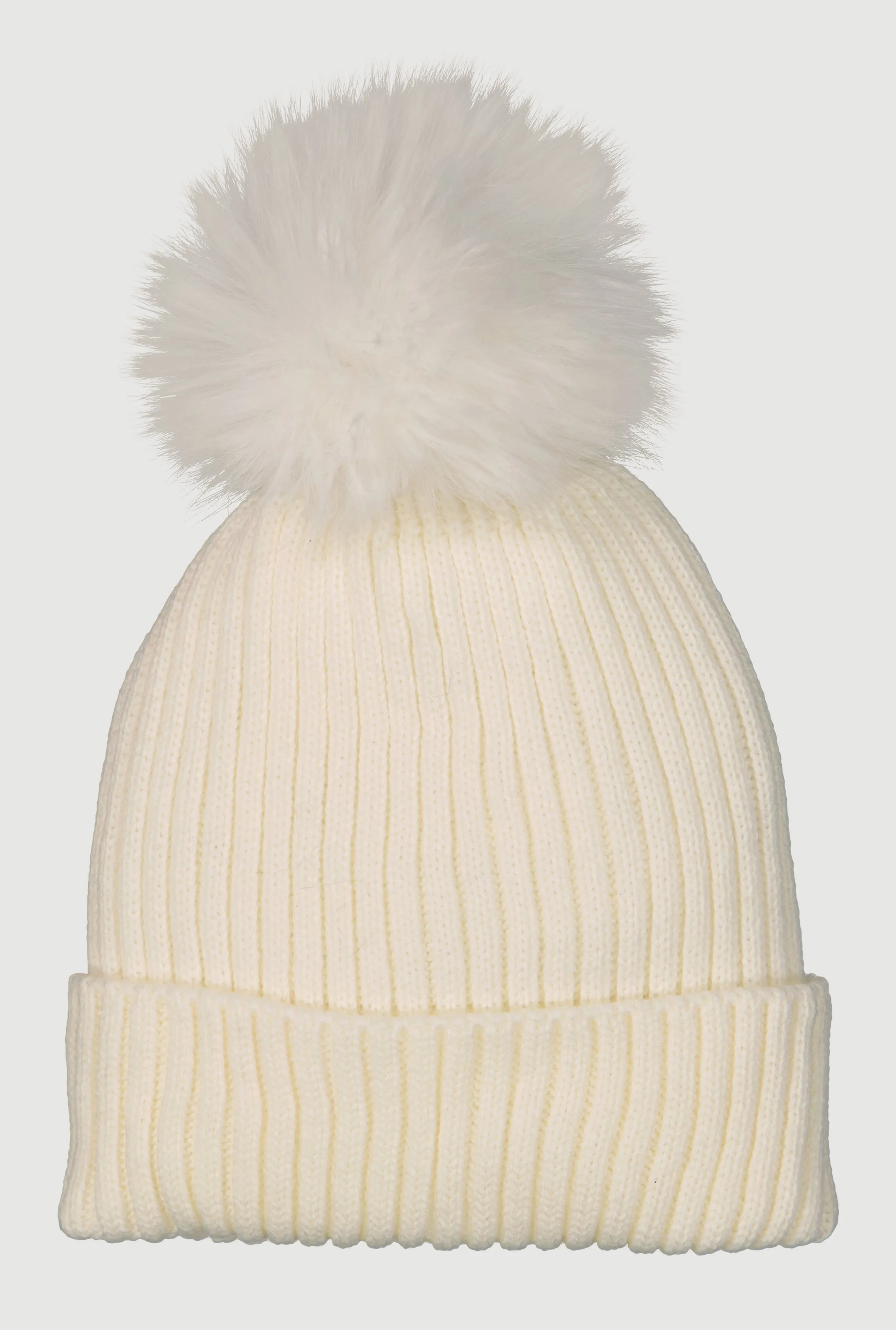 Trendy Faux Fur Pom Pom Detail Ribbed Knit Beanie sold by Rainbow