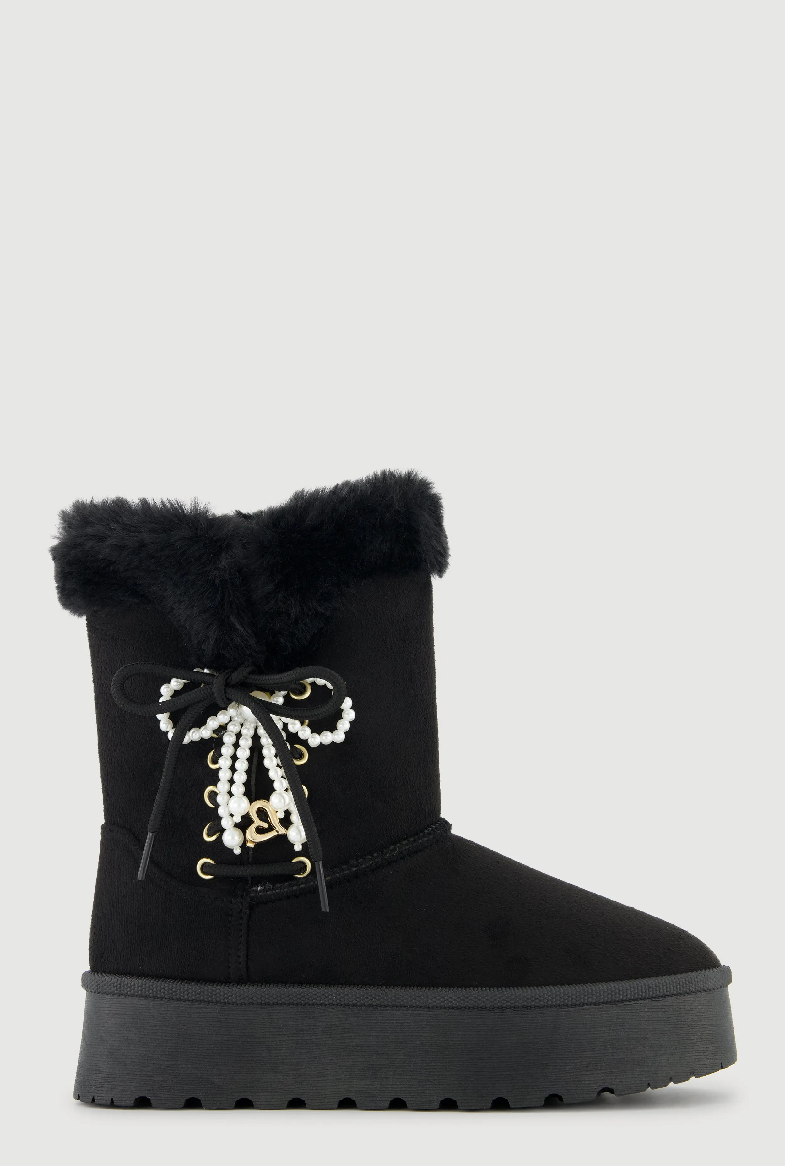 Faux Fur Lined Platform Booties with Faux Pearl Bow sold by Rainbow product image thumbnail 2