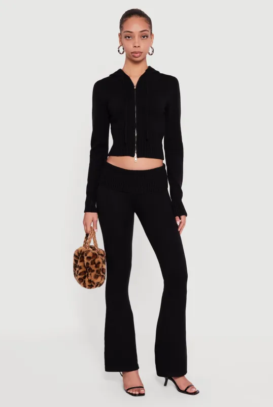 Mid Rise Ribbed Knit Flare Leg Pants sold by Rainbow