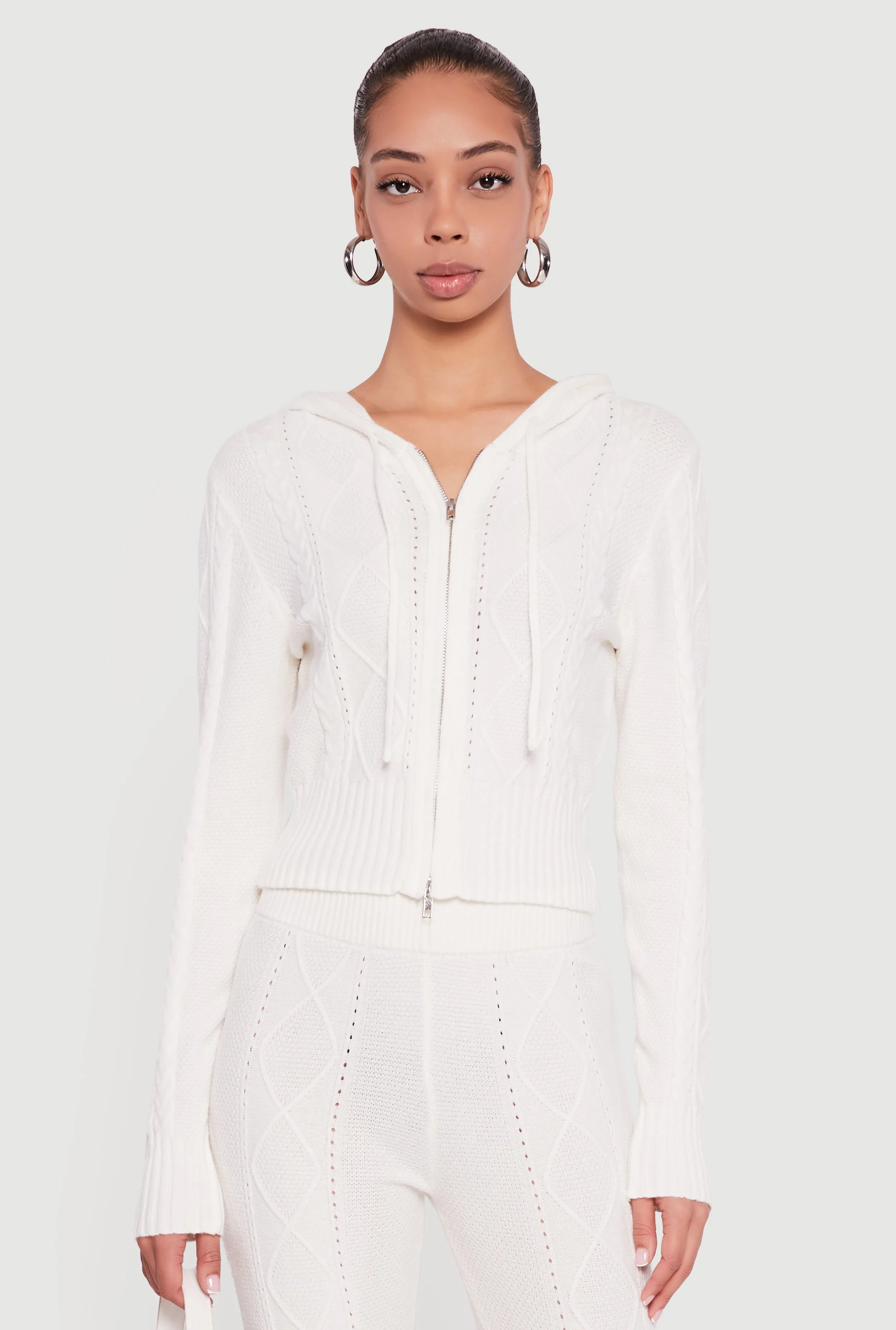 Zip Front Cable Knit Hooded Cardigan sold by Rainbow product image thumbnail 3