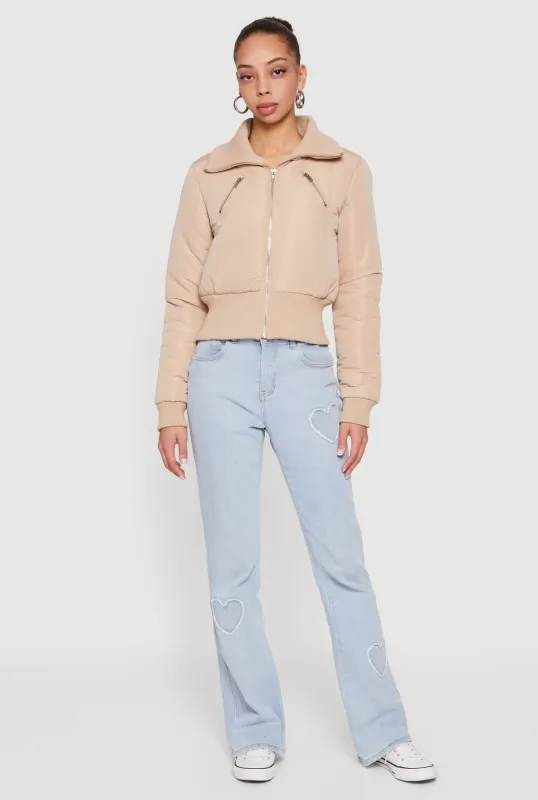 Collared Long Sleeve Zip Front Puffer Jacket sold by Rainbow