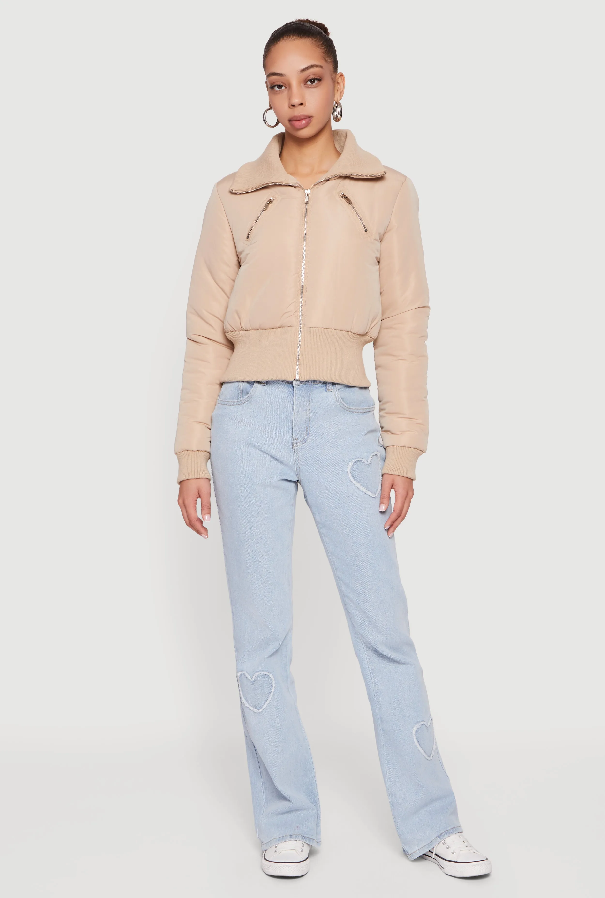 Collared Long Sleeve Zip Front Puffer Jacket sold by Rainbow