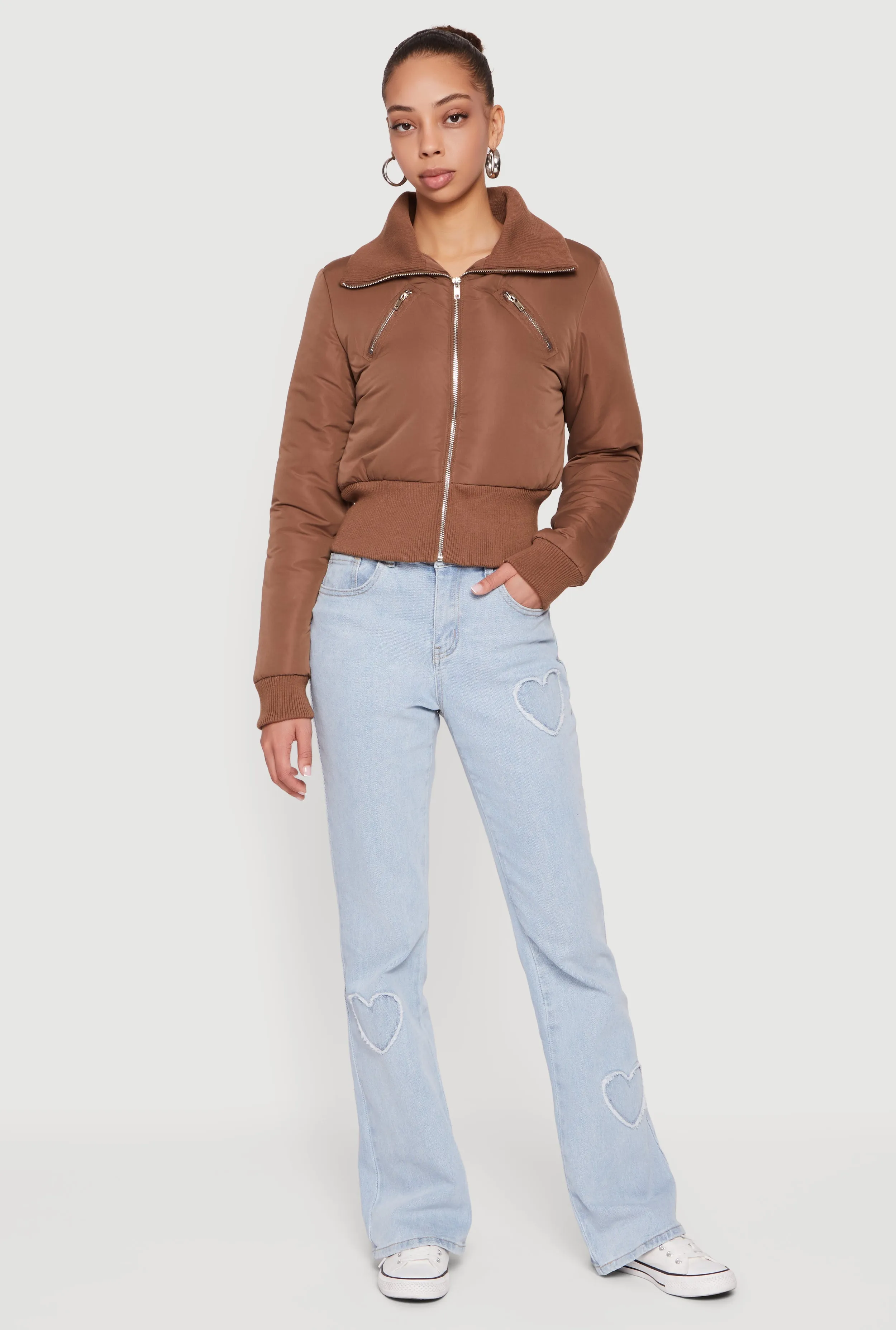 Collared Long Sleeve Zip Front Puffer Jacket sold by Rainbow product image thumbnail 3