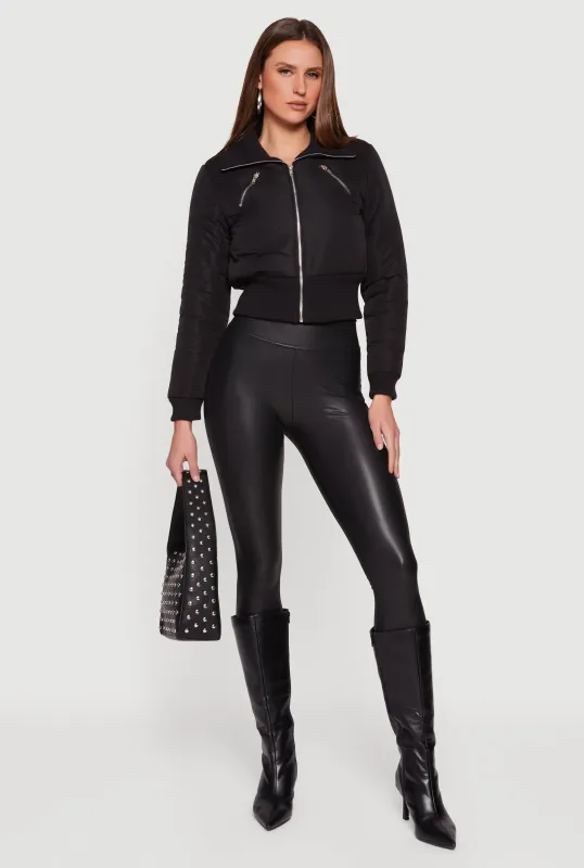 Collared Long Sleeve Zip Front Puffer Jacket sold by Rainbow