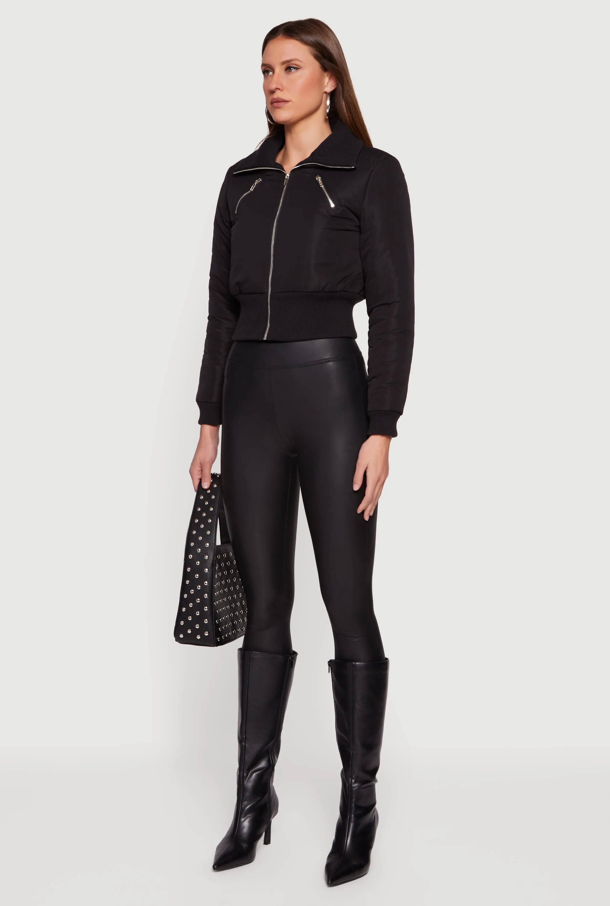 Collared Long Sleeve Zip Front Puffer Jacket sold by Rainbow product image thumbnail 5