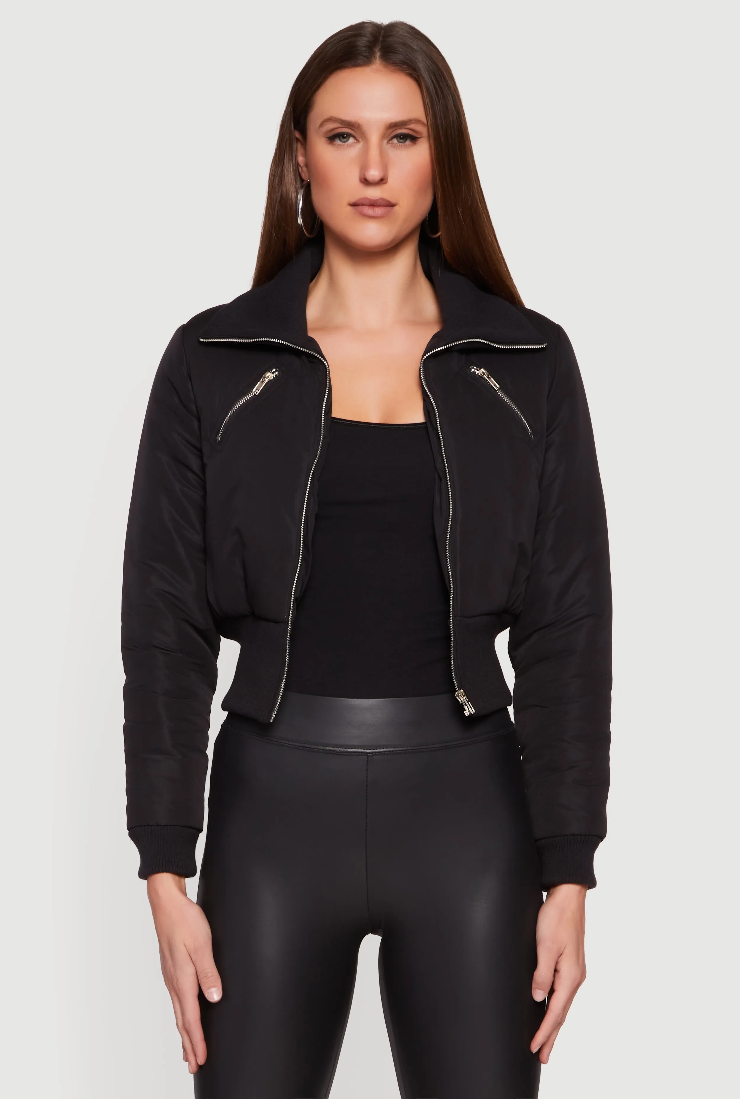 Collared Long Sleeve Zip Front Puffer Jacket sold by Rainbow product image thumbnail 2