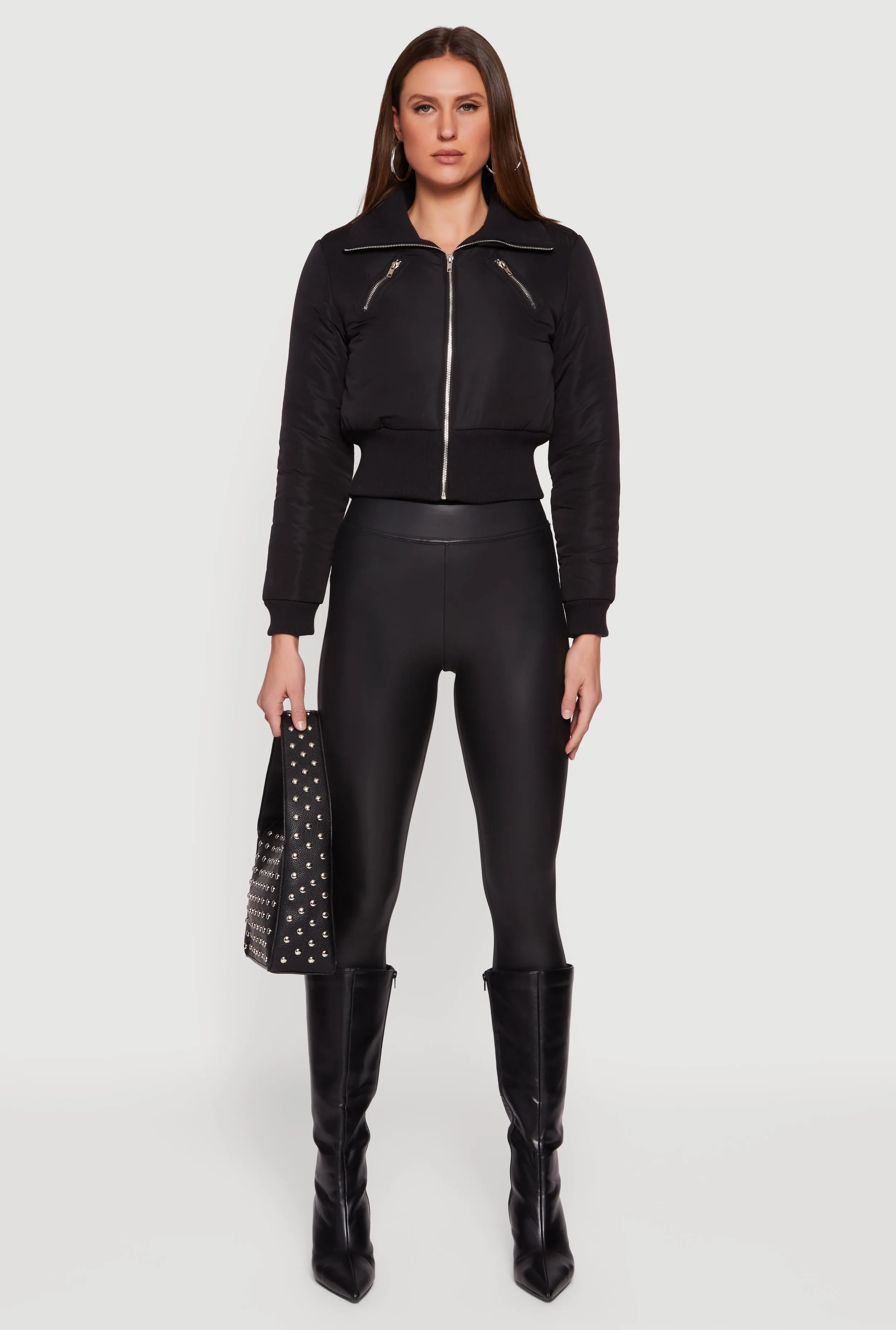 Collared Long Sleeve Zip Front Puffer Jacket sold by Rainbow product image thumbnail 3