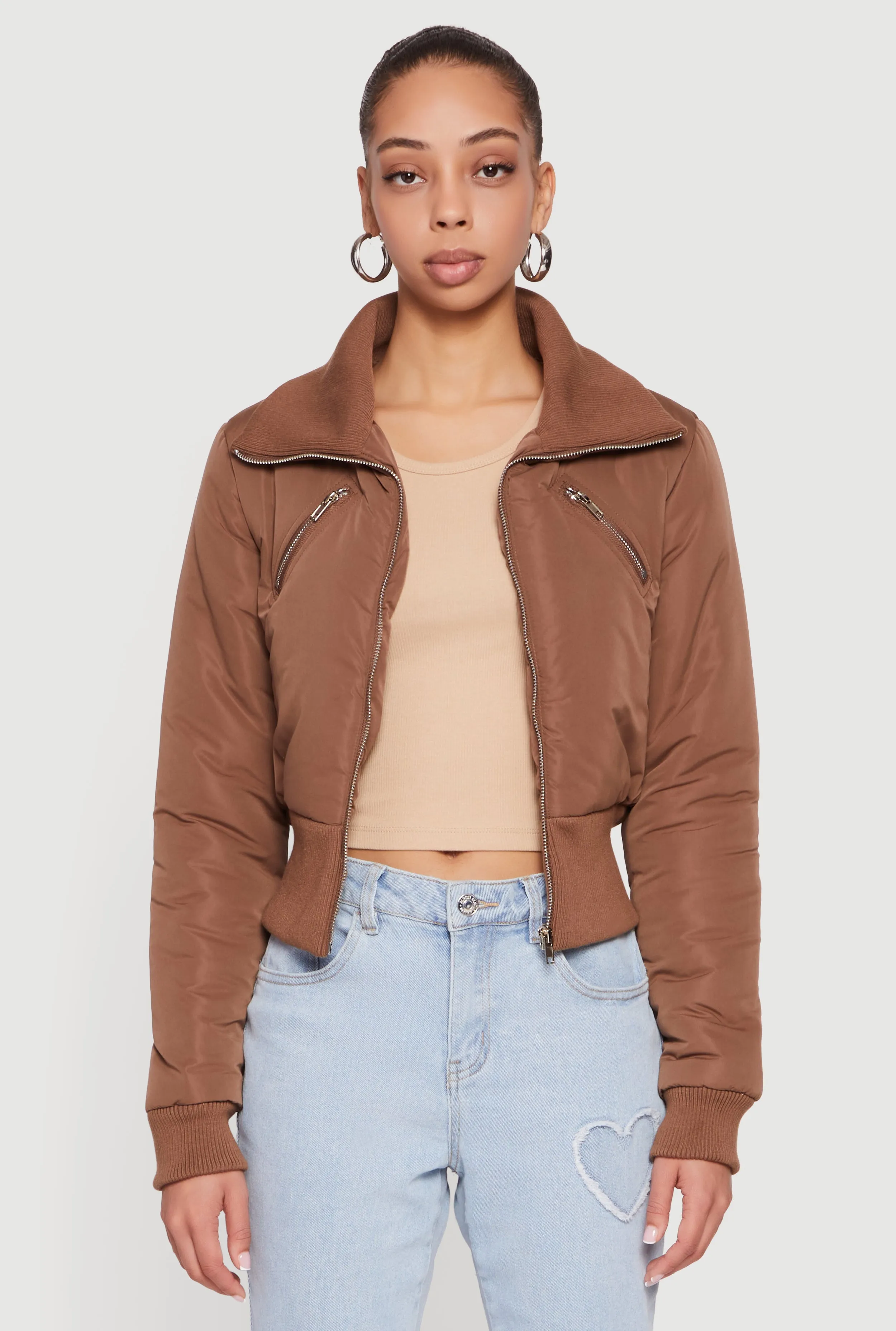 Collared Long Sleeve Zip Front Puffer Jacket sold by Rainbow product image thumbnail 2