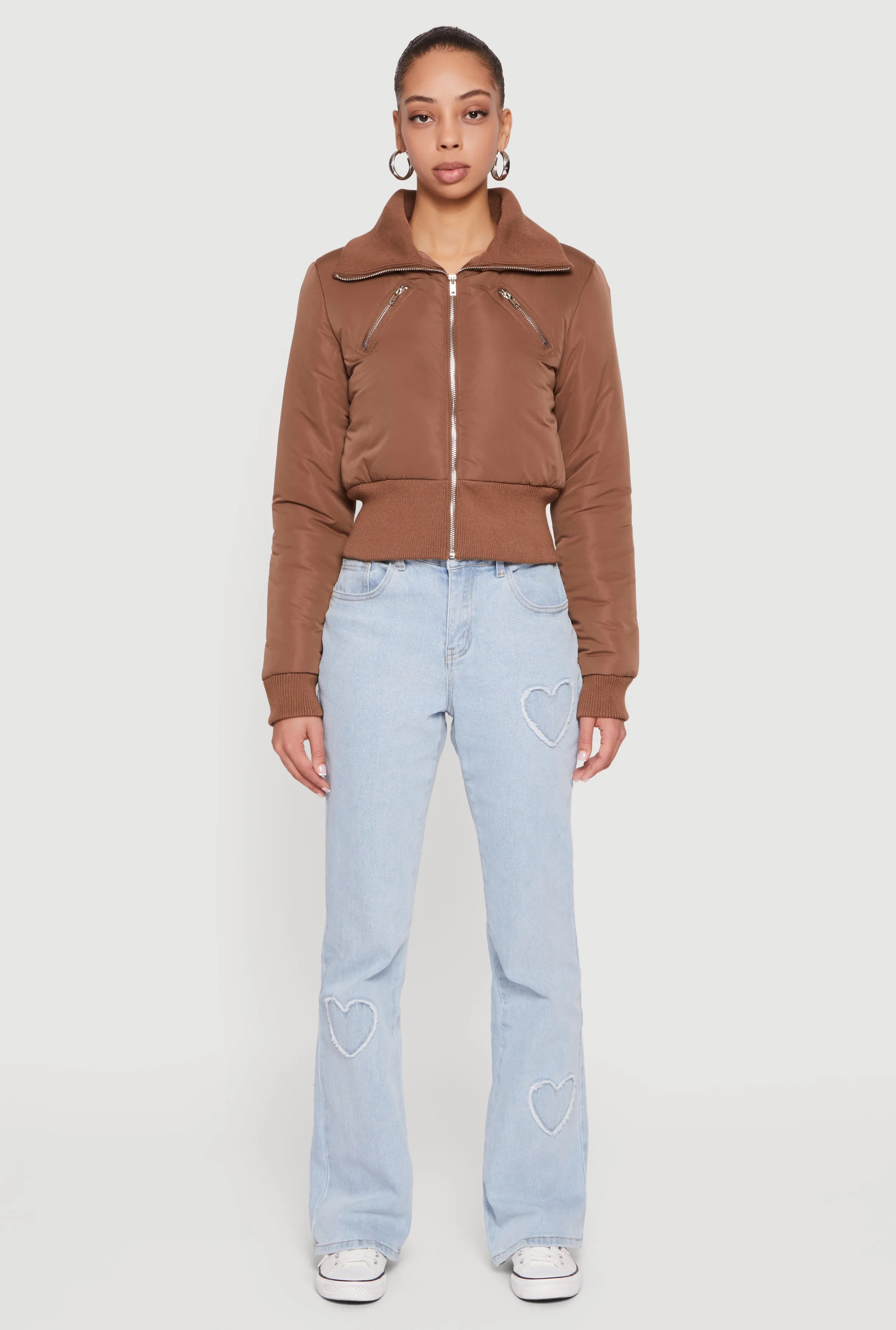 Collared Long Sleeve Zip Front Puffer Jacket sold by Rainbow product image thumbnail 3