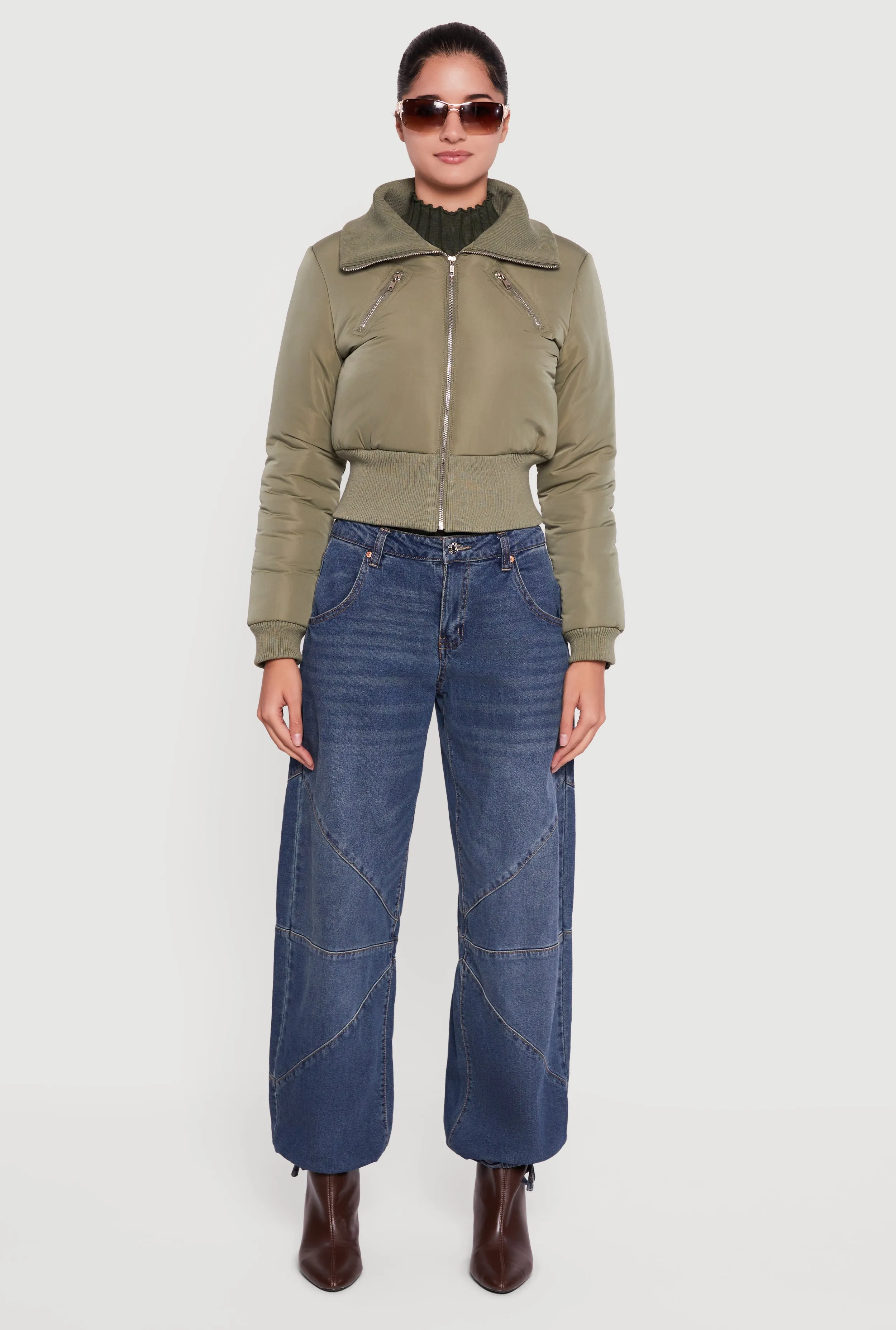 Collared Long Sleeve Zip Front Puffer Jacket sold by Rainbow product image thumbnail 3