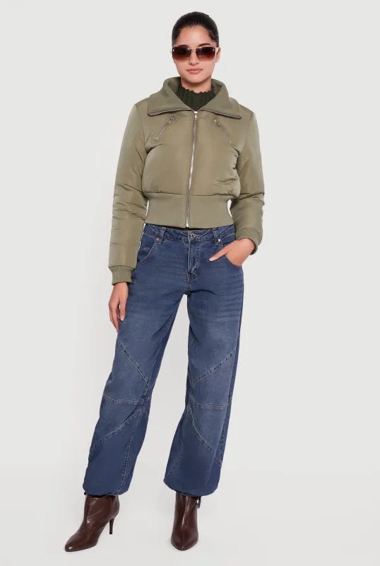 Collared Long Sleeve Zip Front Puffer Jacket sold by Rainbow