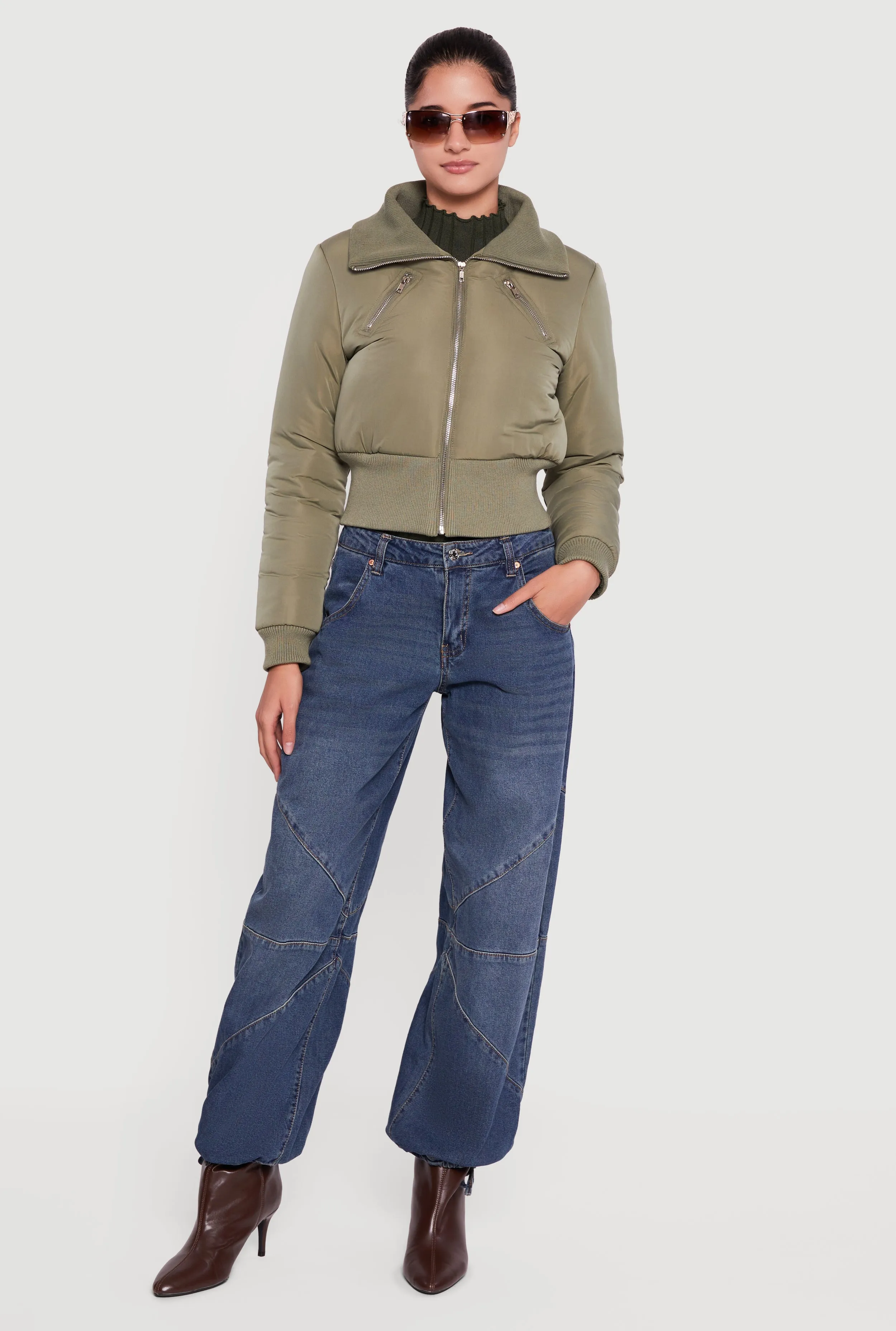 Collared Long Sleeve Zip Front Puffer Jacket sold by Rainbow