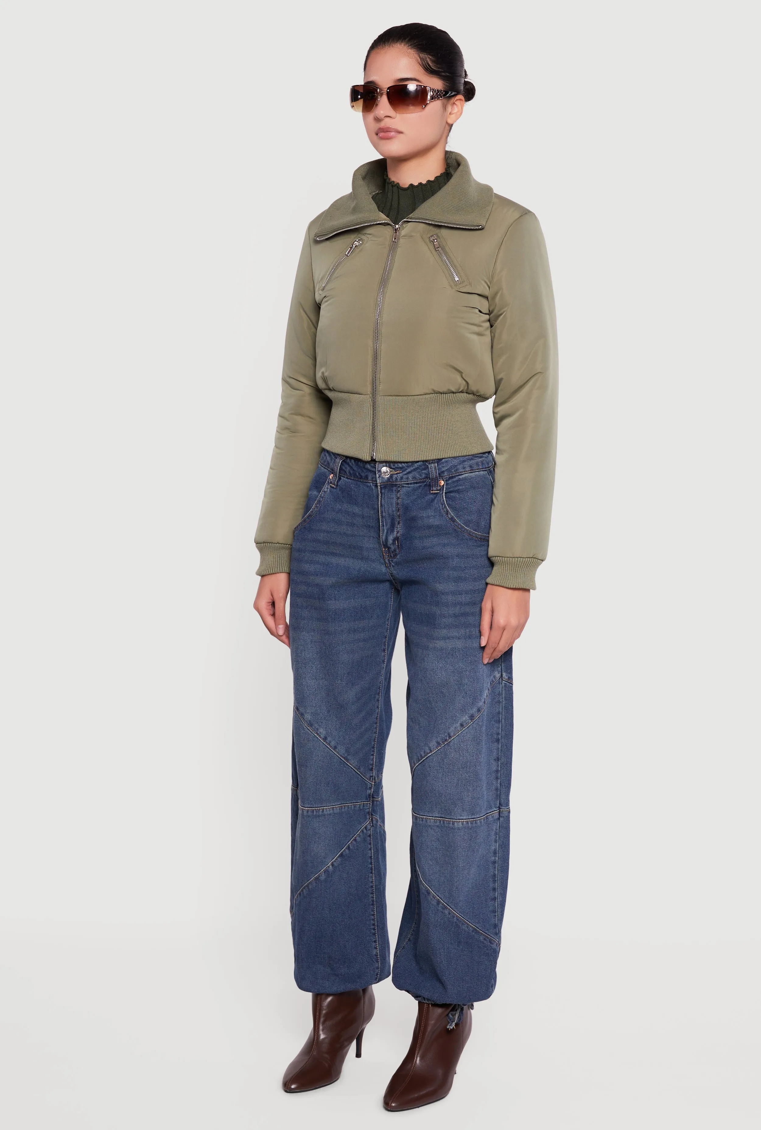 Collared Long Sleeve Zip Front Puffer Jacket sold by Rainbow product image thumbnail 5