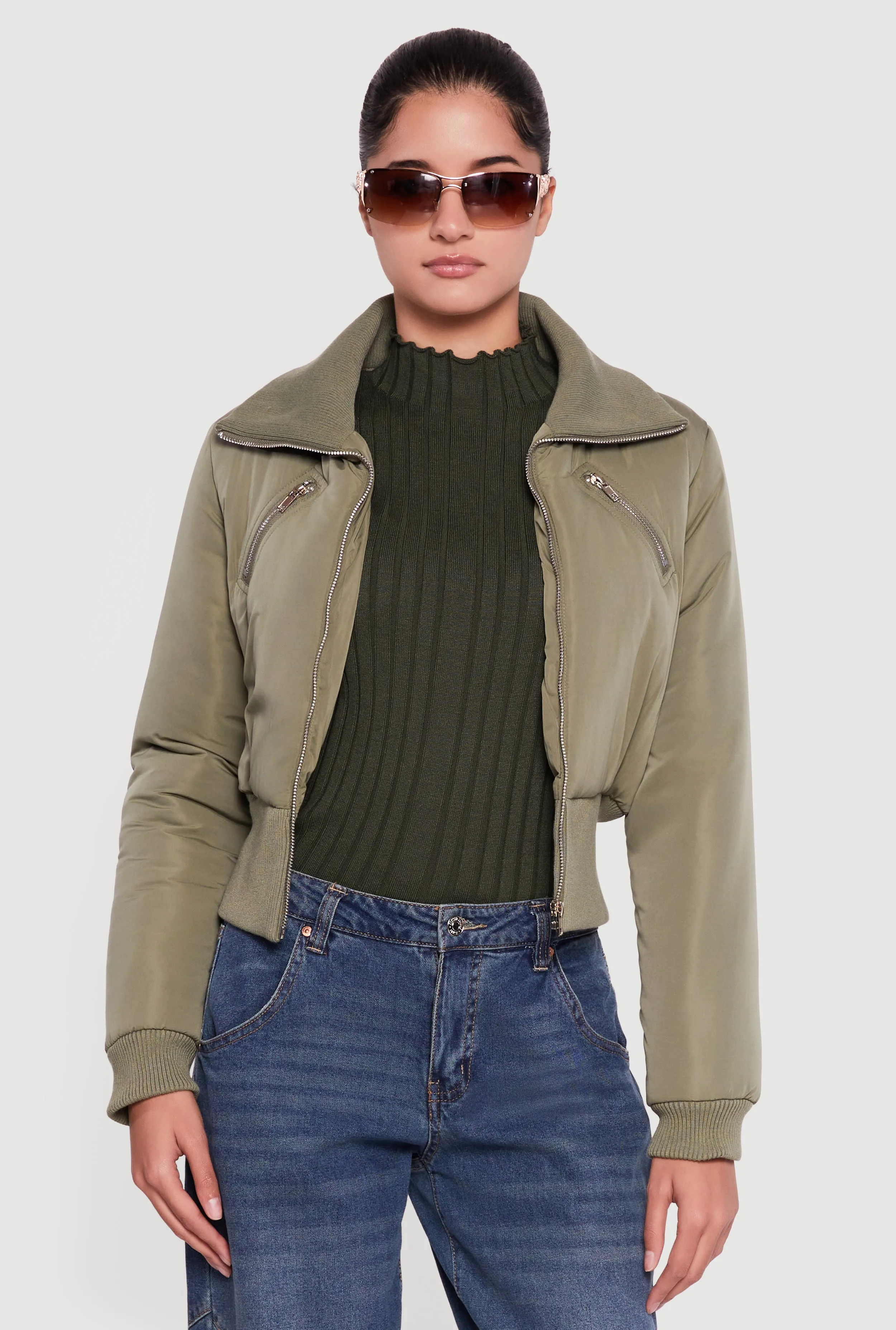 Collared Long Sleeve Zip Front Puffer Jacket sold by Rainbow product image thumbnail 2