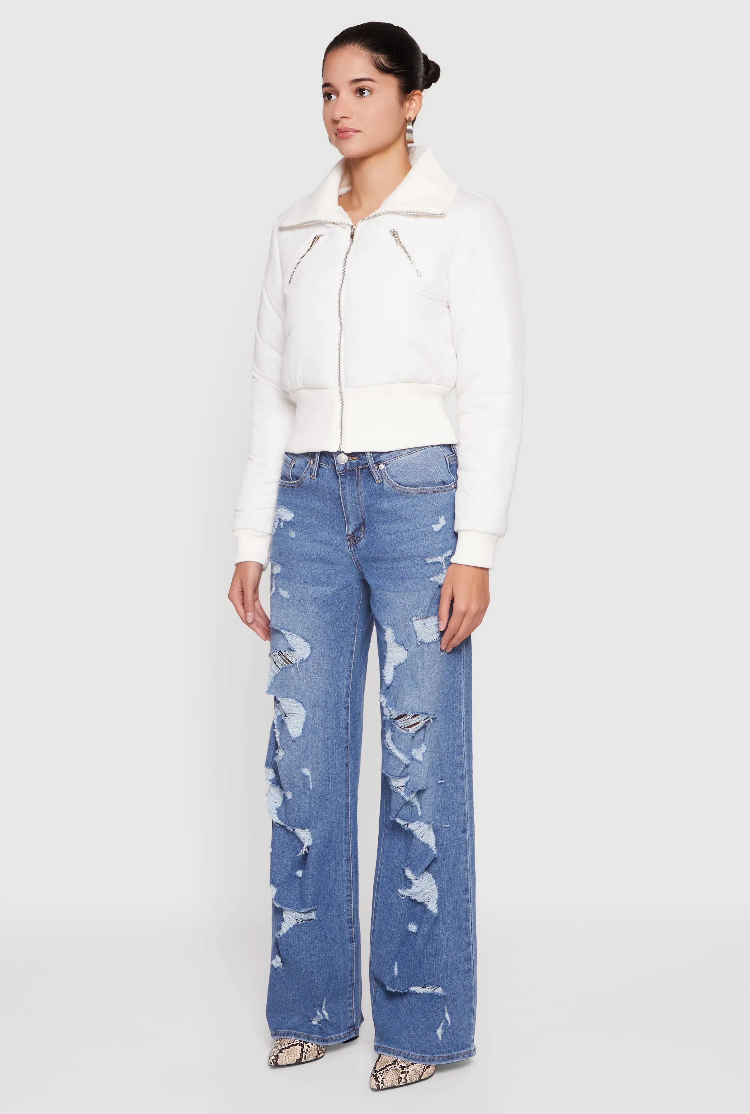 Collared Long Sleeve Zip Front Puffer Jacket sold by Rainbow product image thumbnail 5