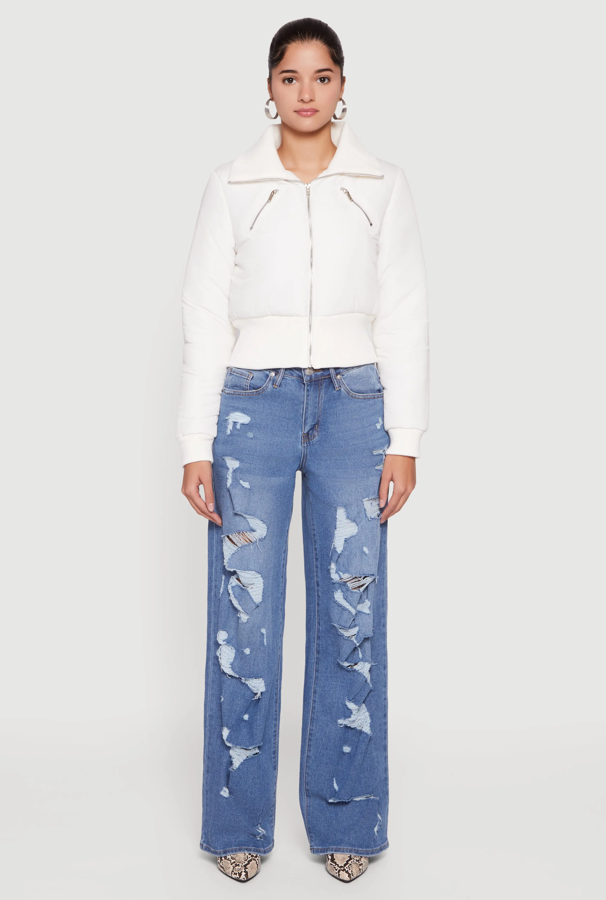 Collared Long Sleeve Zip Front Puffer Jacket sold by Rainbow product image thumbnail 3