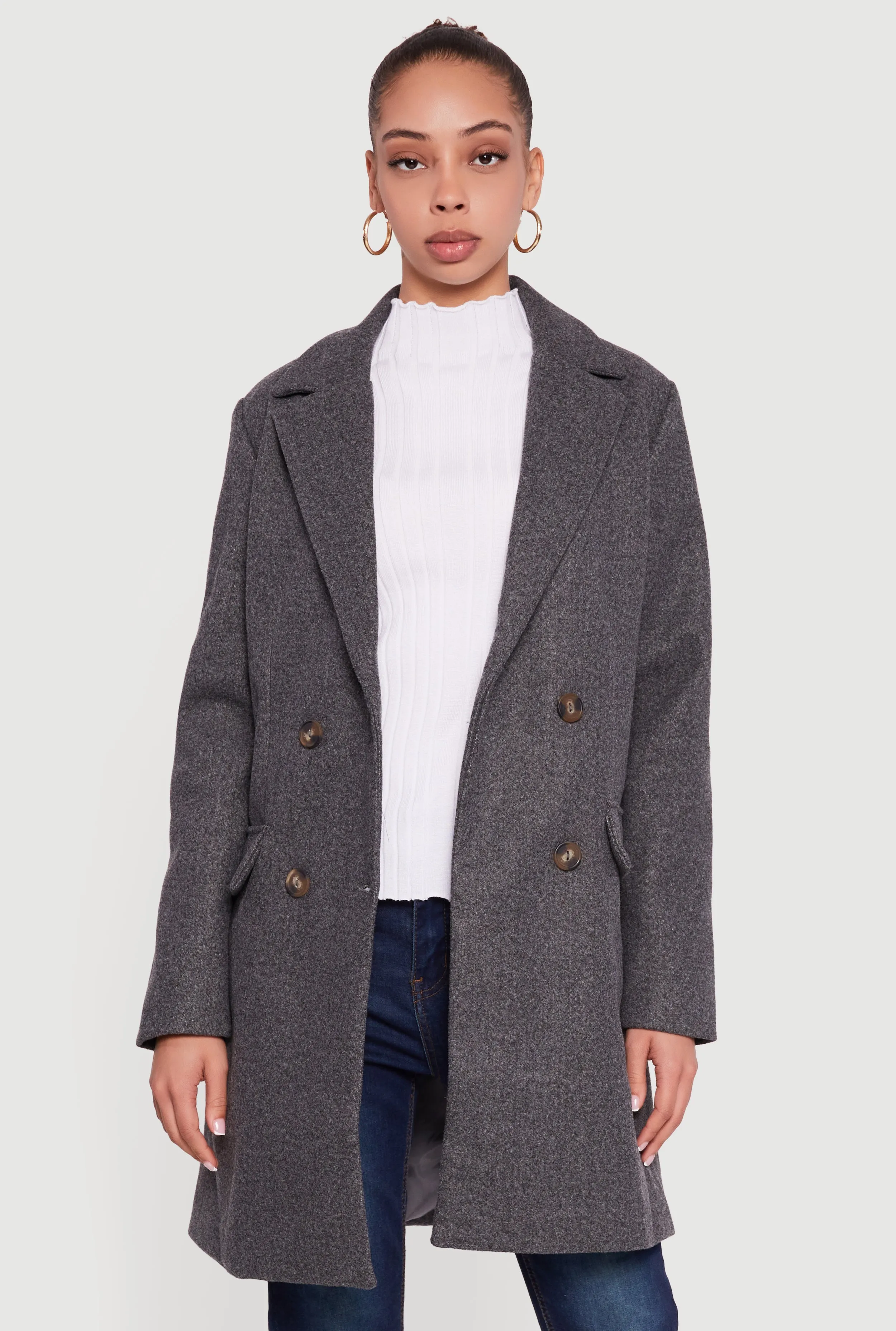 Long Sleeve Collared Double Breasted Trench Coat sold by Rainbow product image thumbnail 2