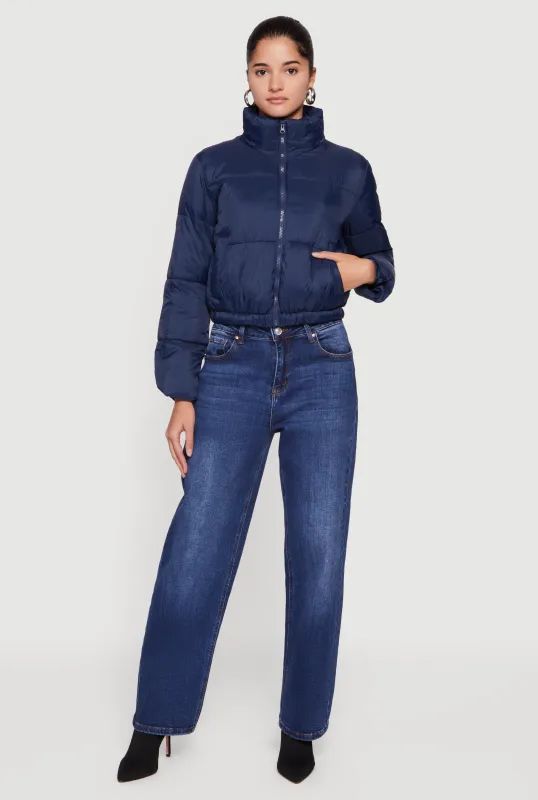 Nylon Long Sleeve Mock Neck Zip Front Puffer Jacket made by Ambiance
